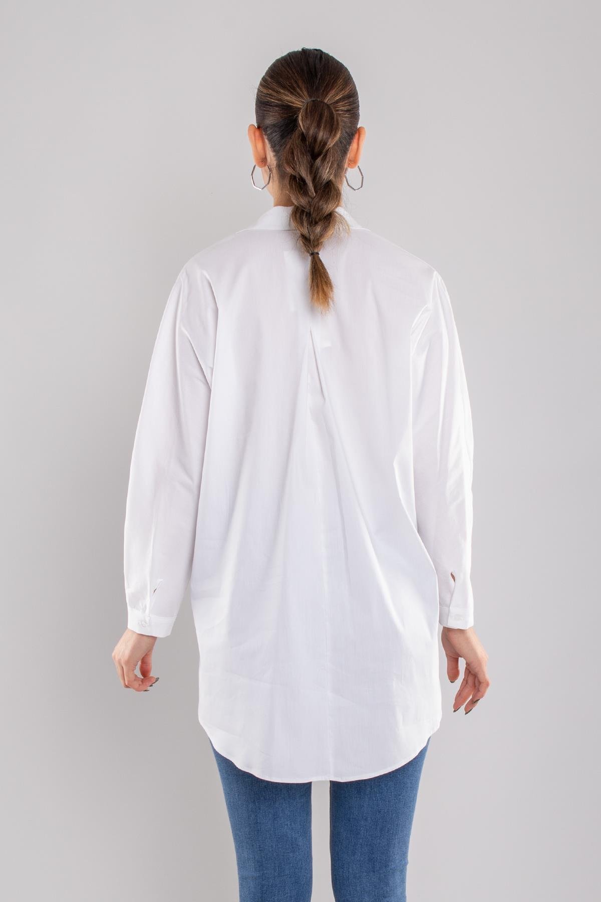 50092 Cep Detay Taşlı Düğmeli Pamuk Gömlek