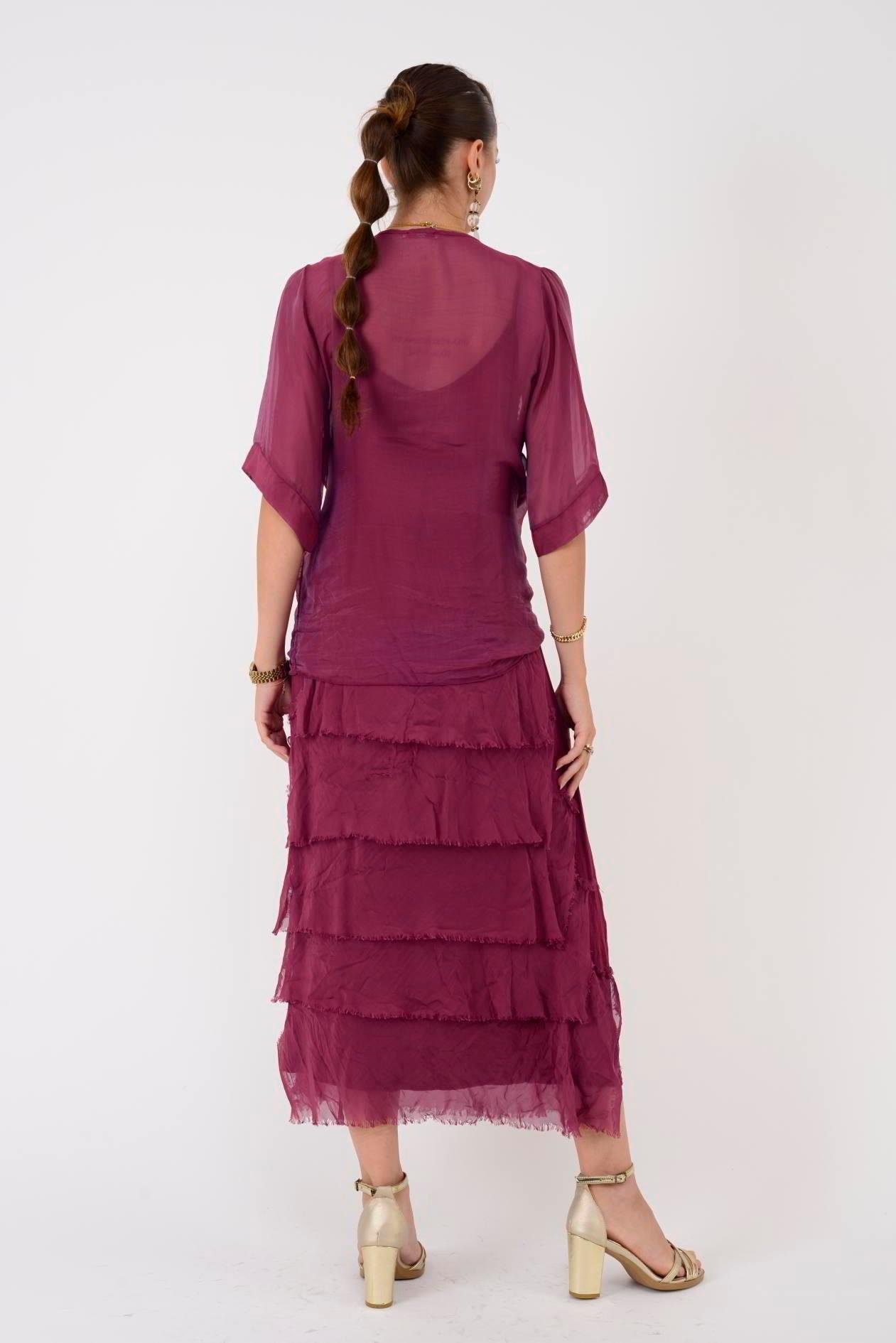 5015 Saçak Detaylı Bağlamalı Kruvaze İpek Elbise