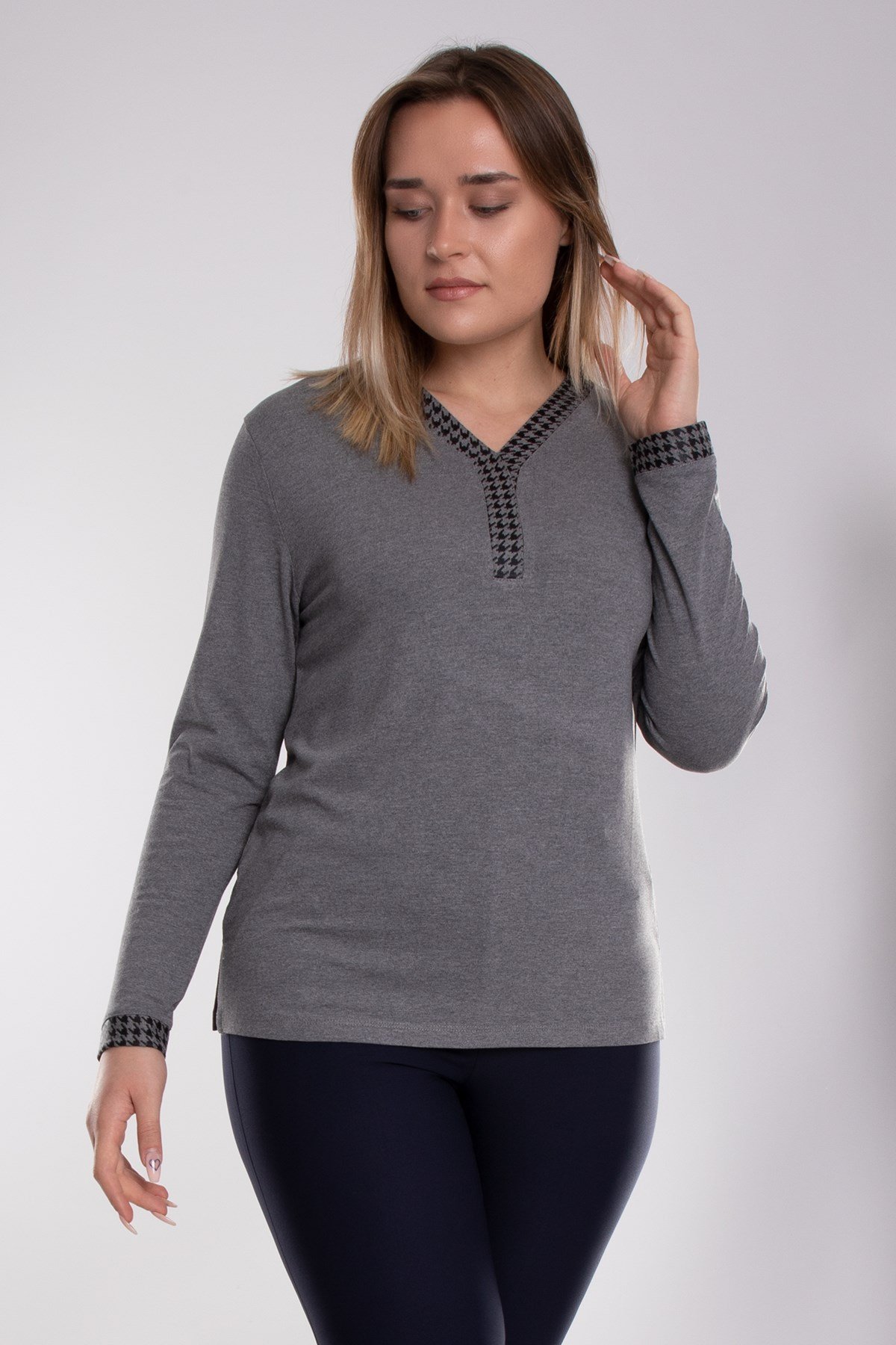 5020 Büyük Beden Vyaka Kazayağı Detay Viscon Kadın Bluz