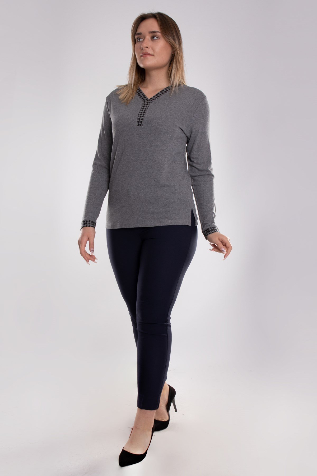 5020 Büyük Beden Vyaka Kazayağı Detay Viscon Kadın Bluz