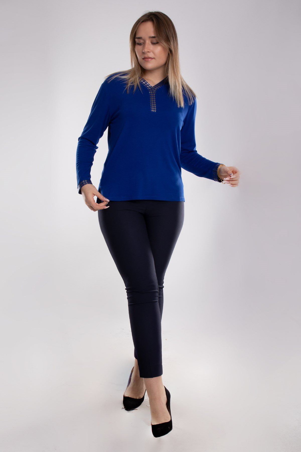 5020 Büyük Beden Vyaka Kazayağı Detay Viscon Kadın Bluz