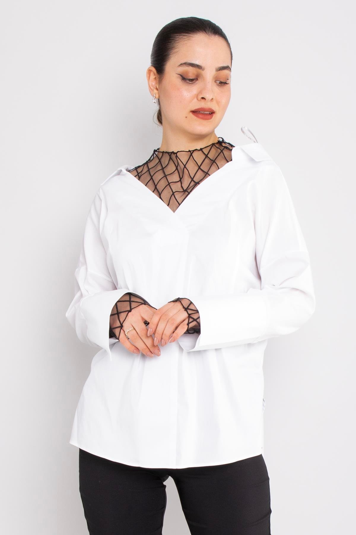 50284 File Detay Pamuklu Uzun Kol Gömlek