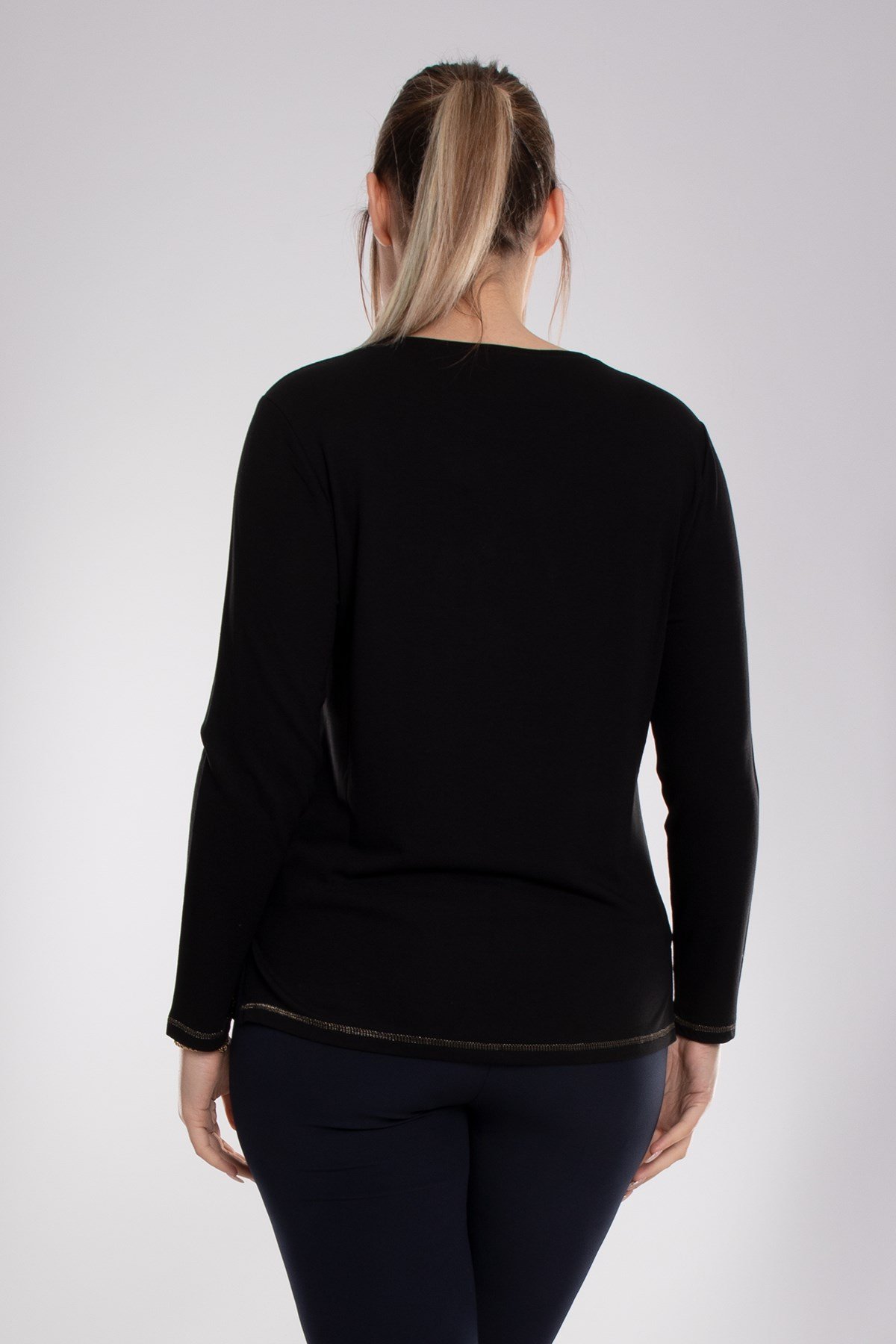 5031 Büyük Beden Kazayağı Desen Renkli Sim Detay Viscon Kadın Bluz