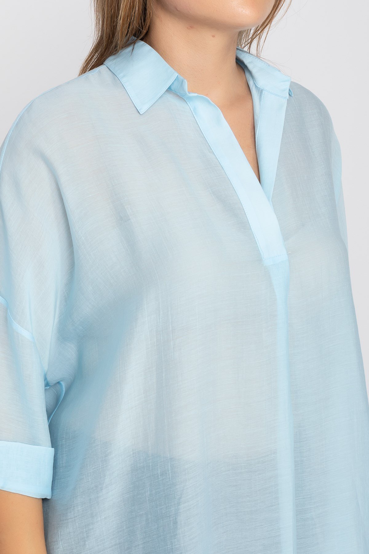 50466 Tencel Kumaş Düşük Kol Gömlek