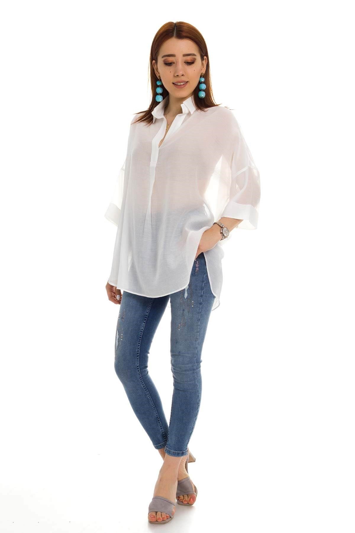 50466 Tencel Kumaş Düşük Kol Gömlek