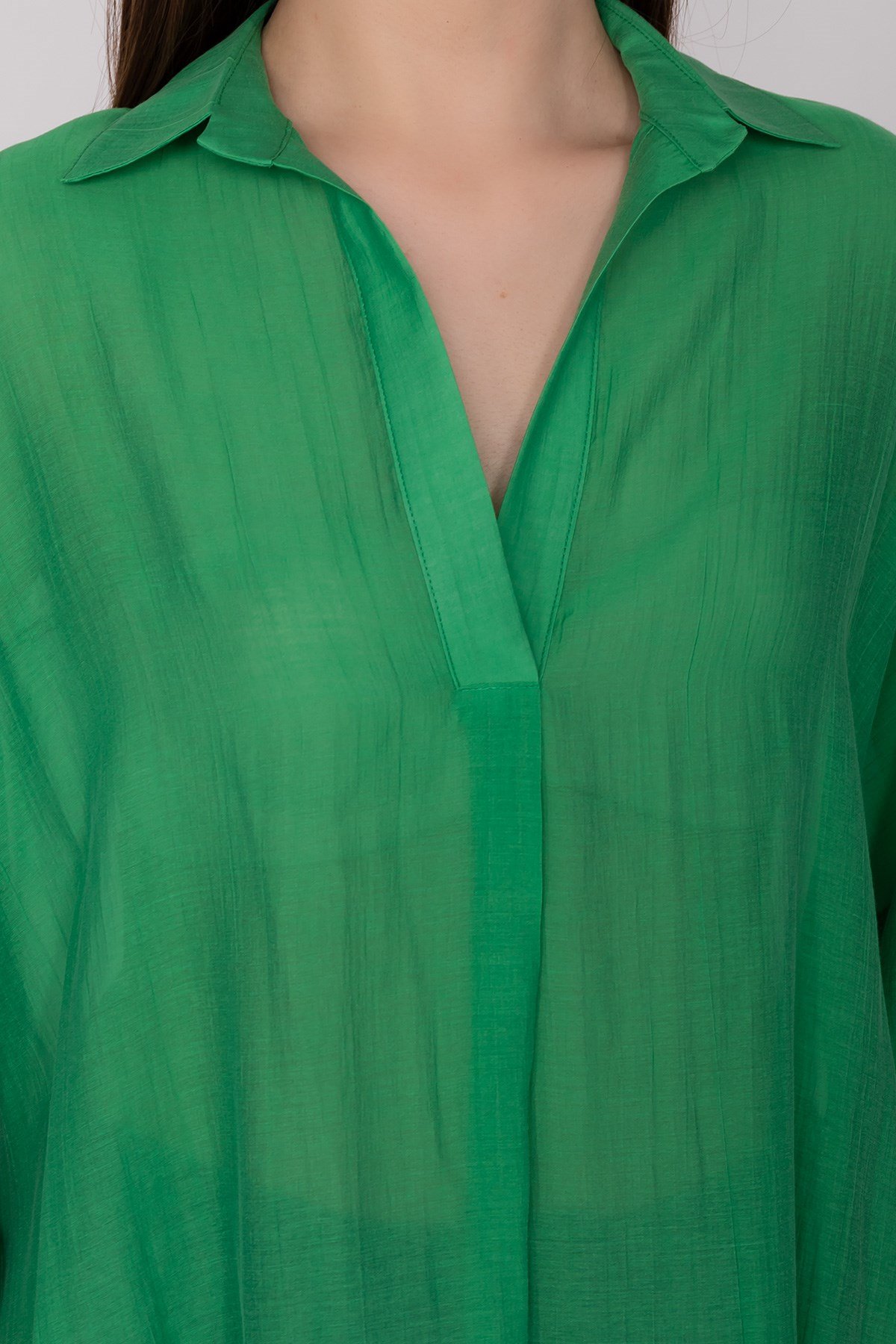 50466 Tencel Kumaş Düşük Kol Gömlek