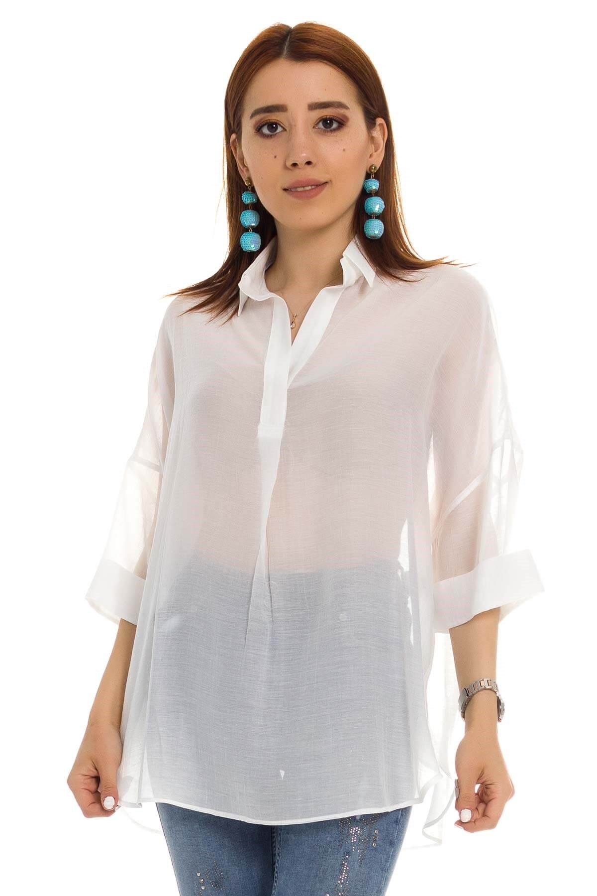 50466 Tencel Kumaş Düşük Kol Gömlek