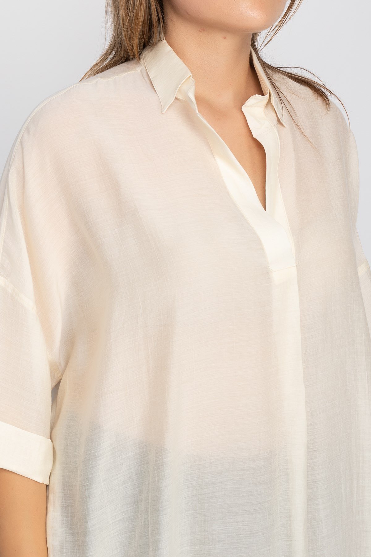 50466 Tencel Kumaş Düşük Kol Gömlek