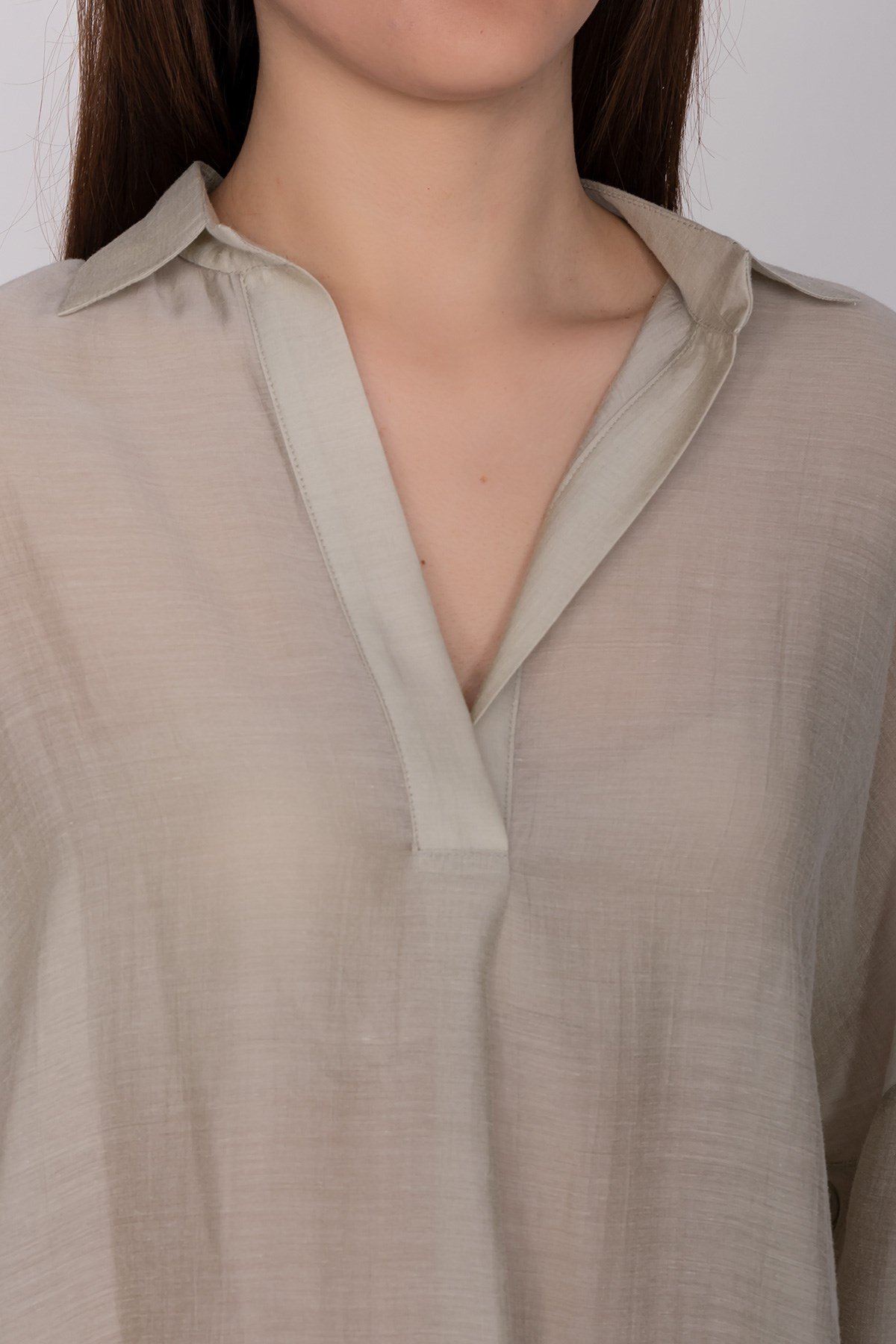 50466 Tencel Kumaş Düşük Kol Gömlek