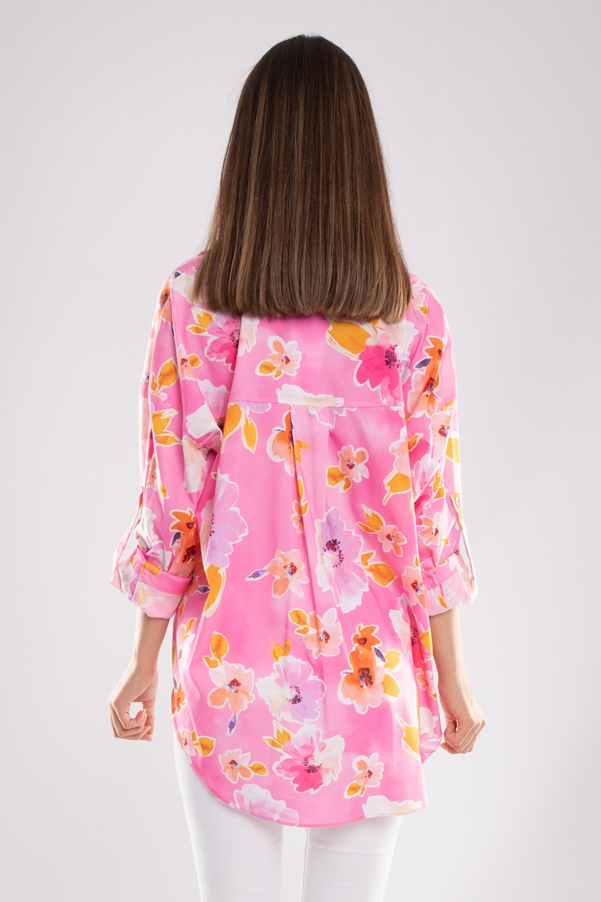 50614 Truvakar Kol Katlamalı Çiçek Desen Gömlek