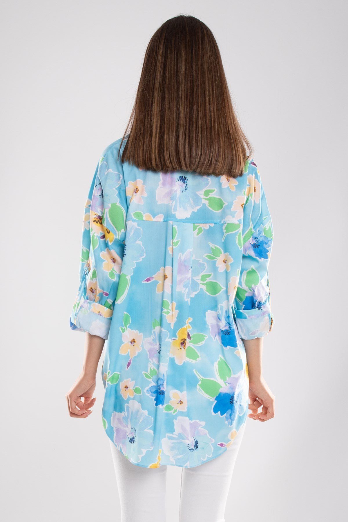 50614 Truvakar Kol Katlamalı Çiçek Desen Gömlek