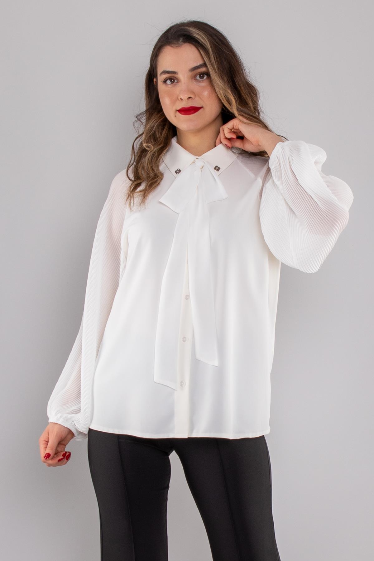 50730 Tül Akordion Kol Yaka Bağlamalı Şifon Bluz