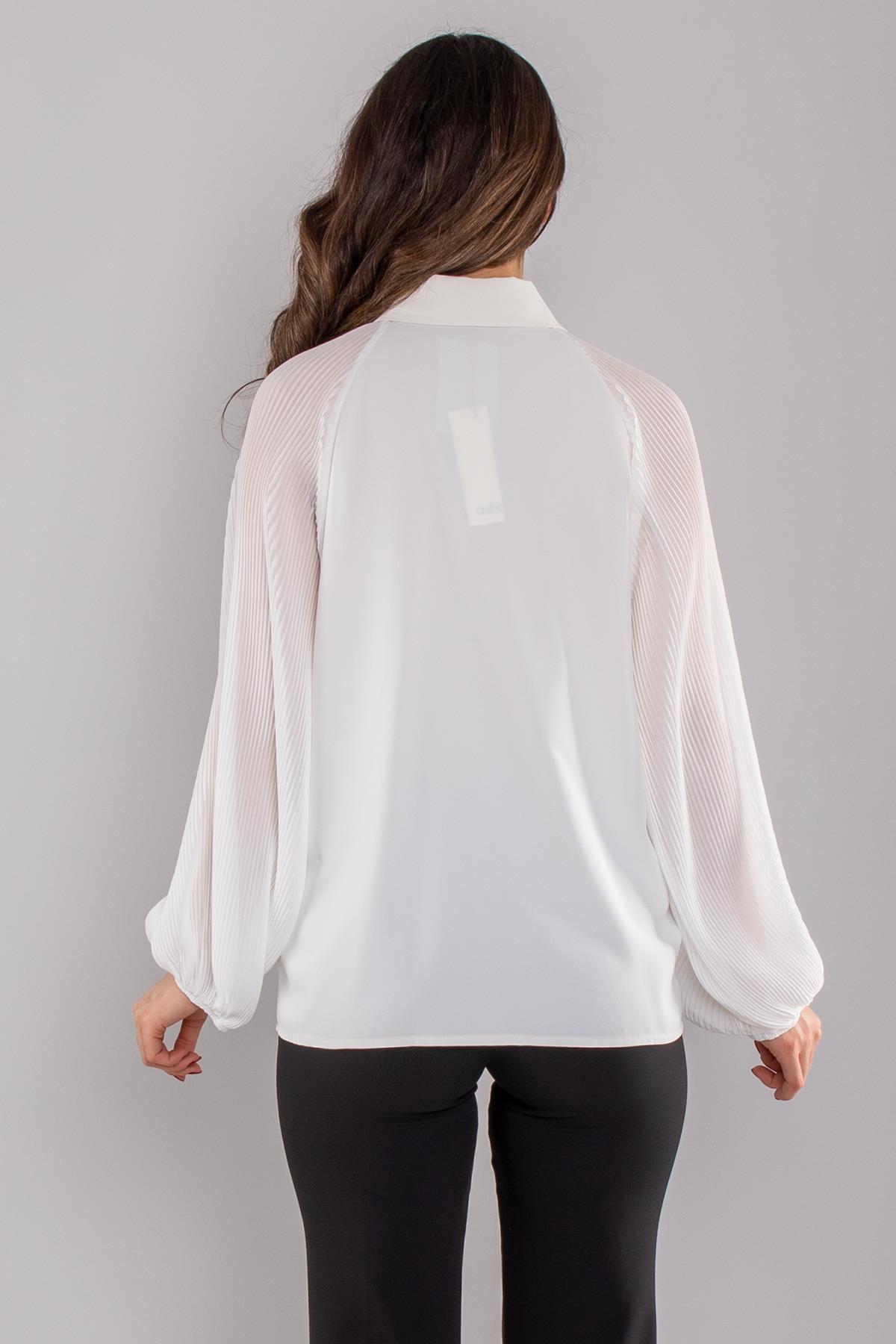 50730 Tül Akordion Kol Yaka Bağlamalı Şifon Bluz