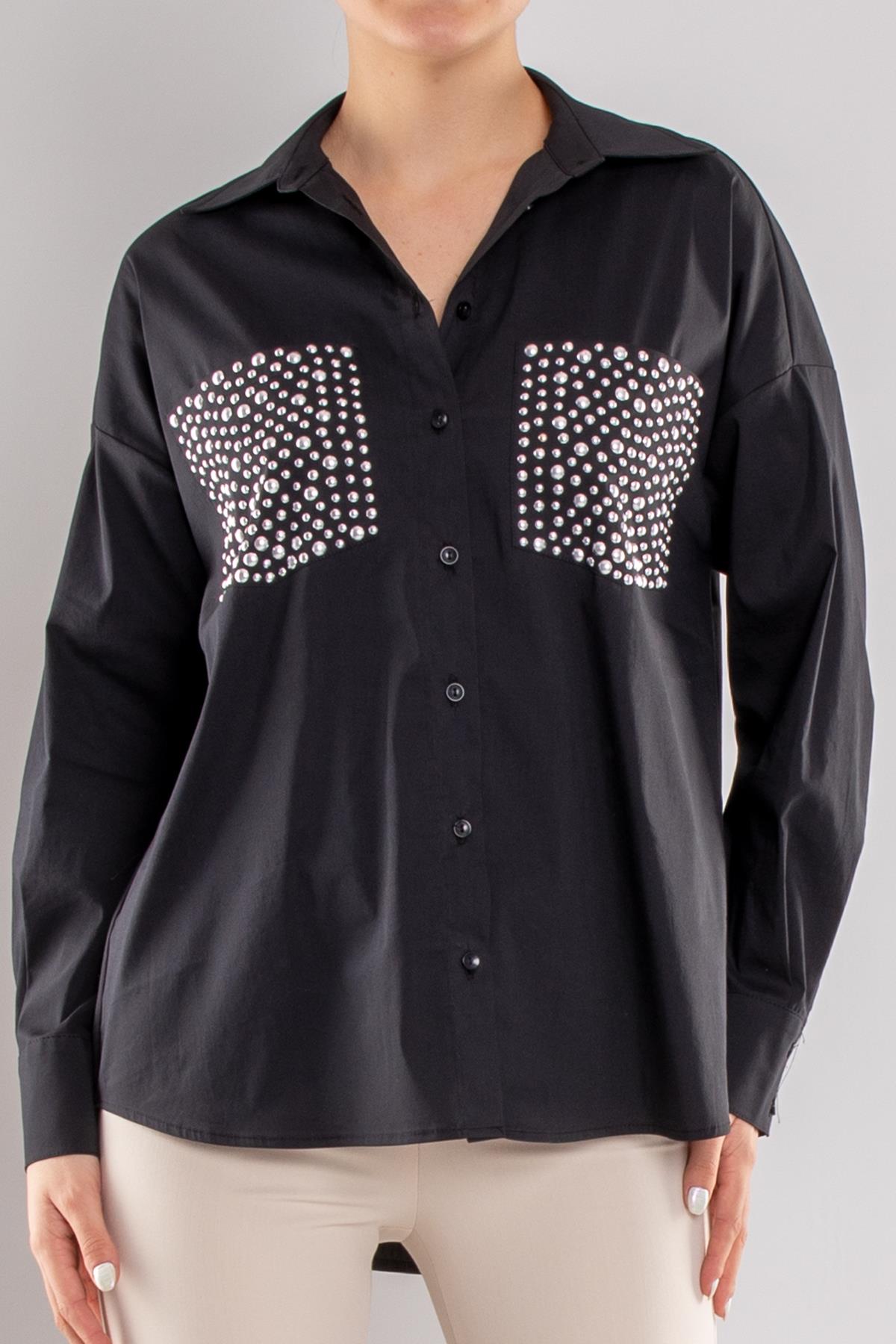 50733 Taşlı Cep Detay Pamuklu Gömlek