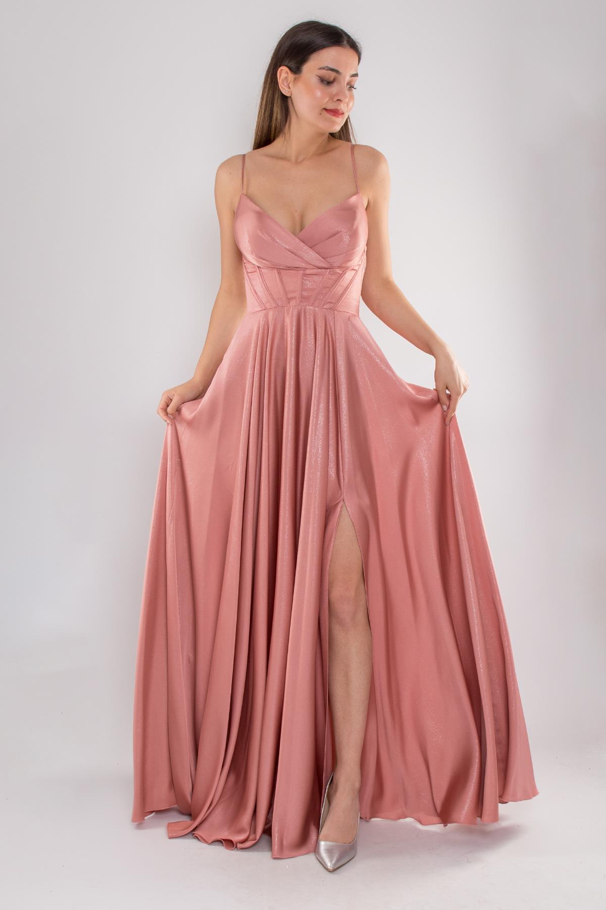 5083 İp Askı Beli Balen Laklı Kloş Uzun Elbise