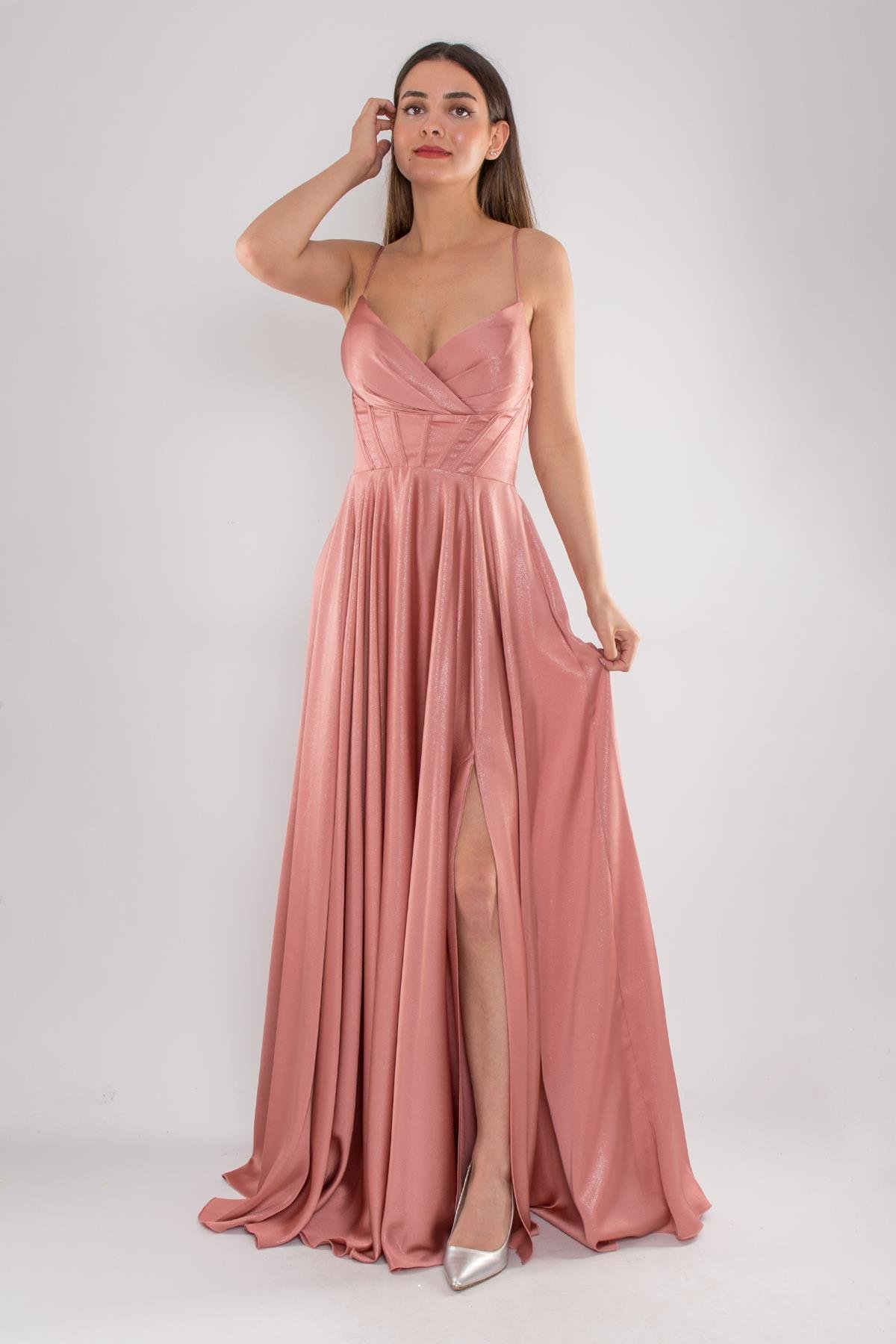 5083 İp Askı Beli Balen Laklı Kloş Uzun Elbise