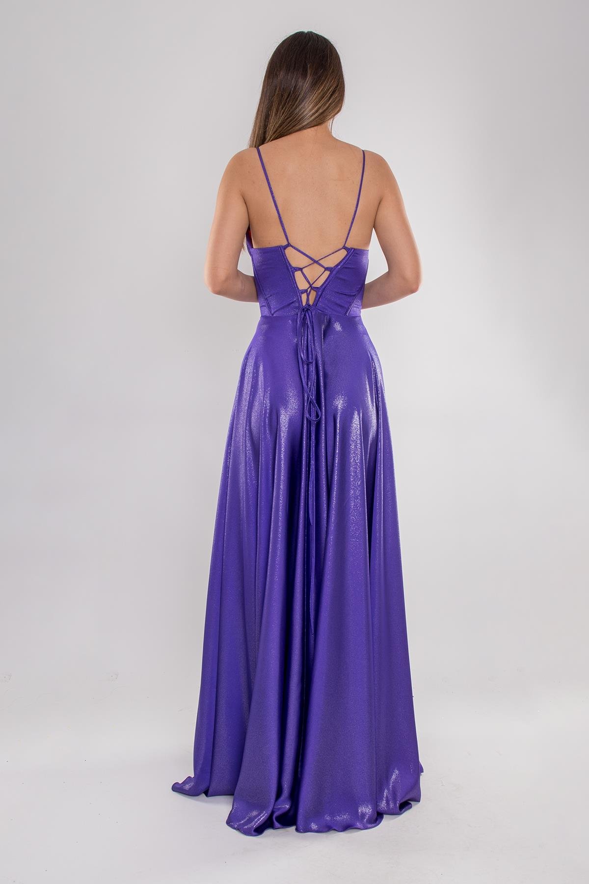 5083 İp Askı Beli Balen Laklı Kloş Uzun Elbise