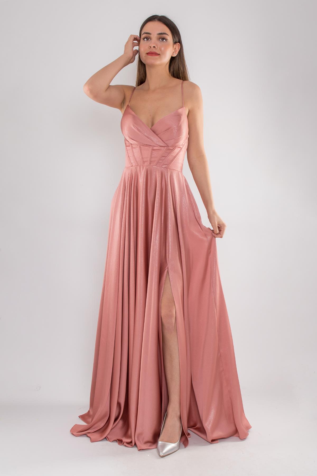 5083 İp Askı Beli Balen Laklı Kloş Uzun Elbise