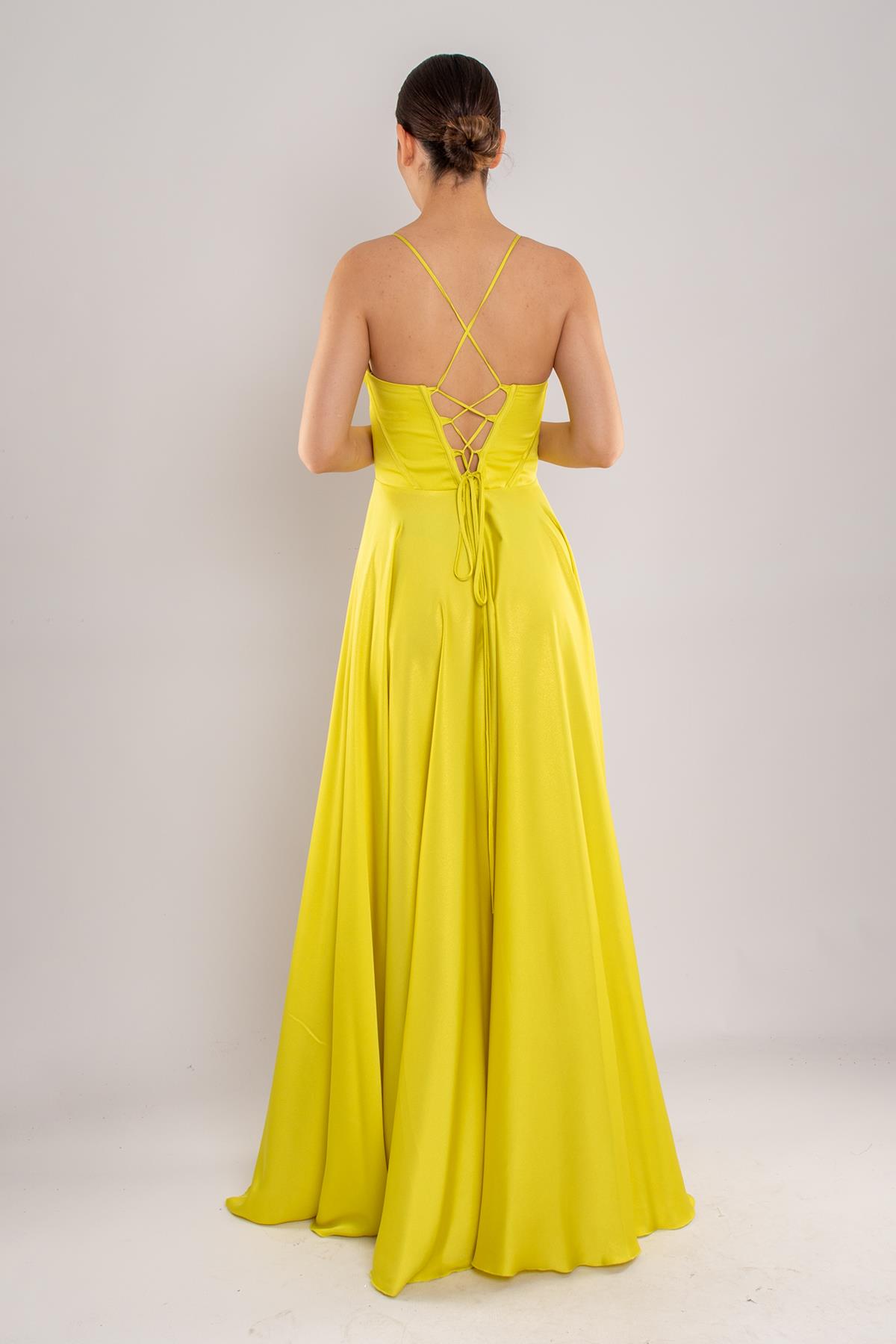 5083 İp Askı Beli Balen Laklı Kloş Uzun Elbise