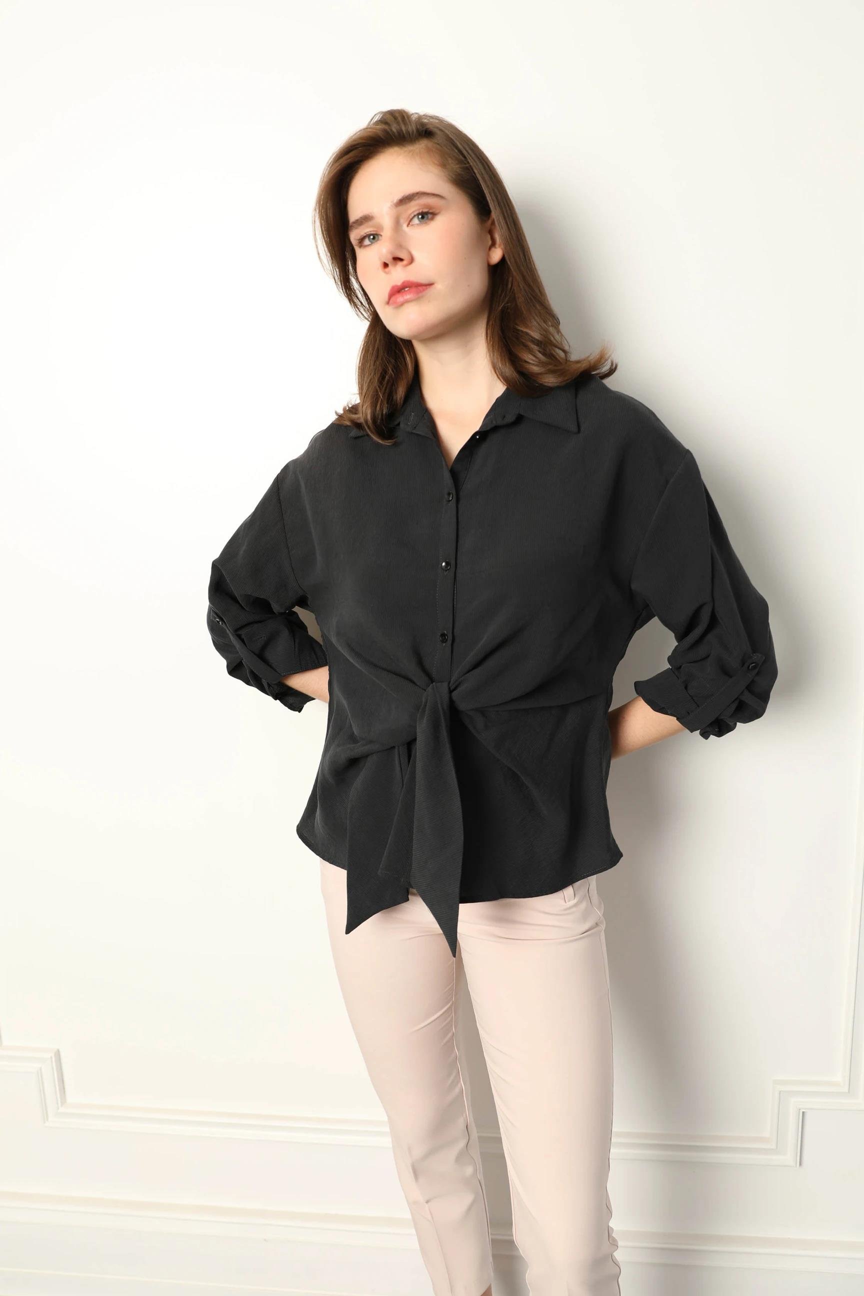 50957 Önden Büzgü Detay Modal Gömlek