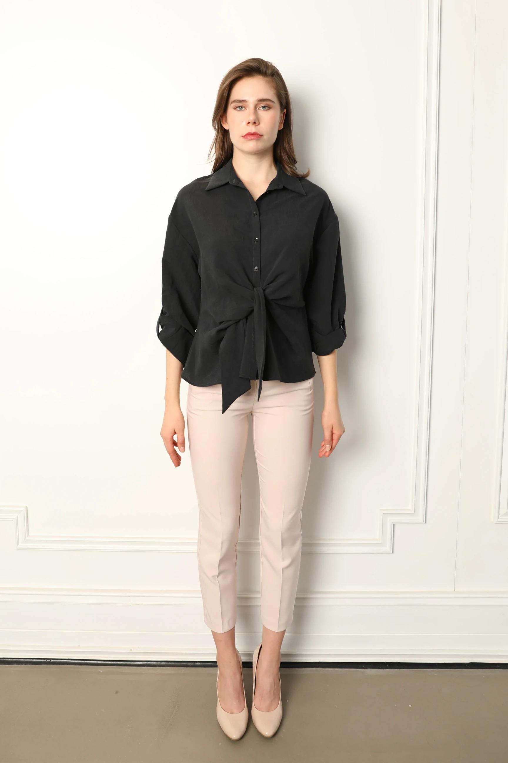 50957 Önden Büzgü Detay Modal Gömlek