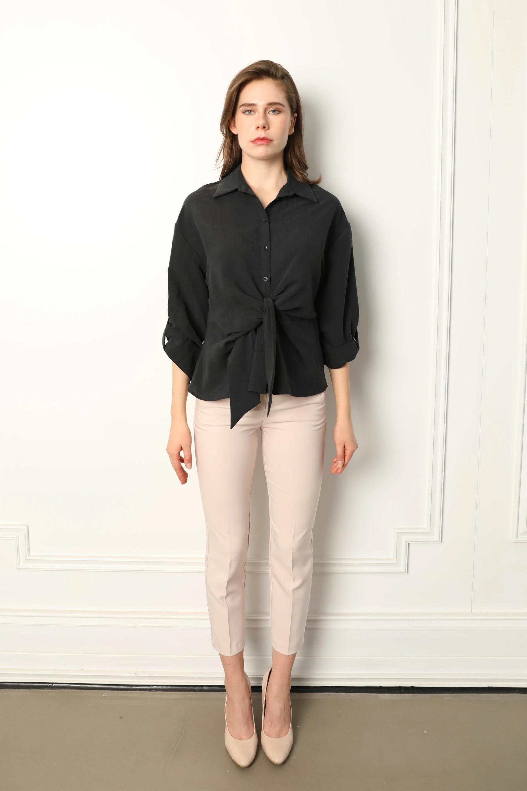 50957 Önden Büzgü Detay Modal Gömlek