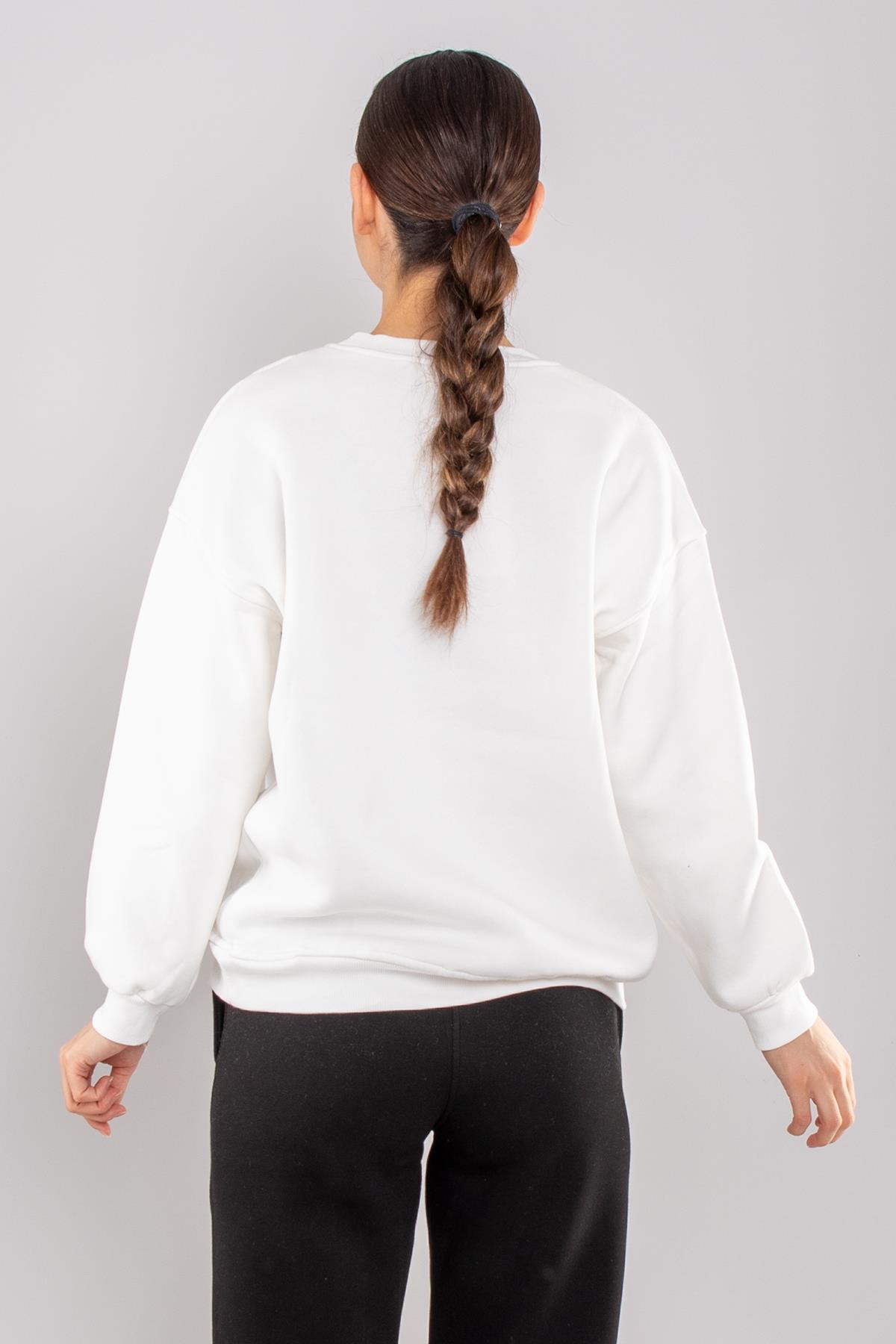 5113 Taşlı Prenses Bisiklet Yaka İçi Şardonlu Sweatshirt