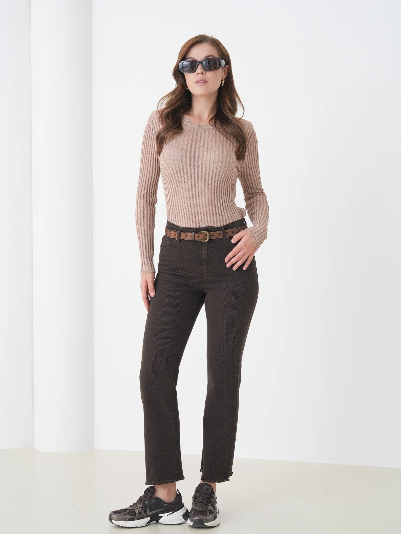 5355 Kesik Paça Gabardin Bol Paça Pantolon