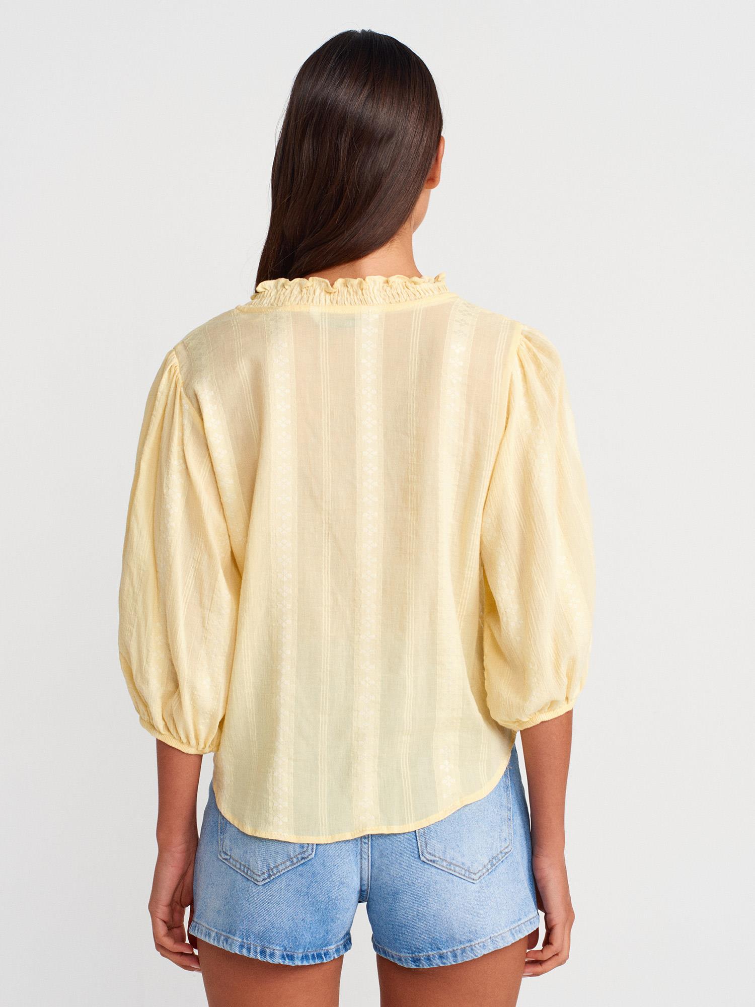 5807 Nervür Detay Balon Kol Gömlek