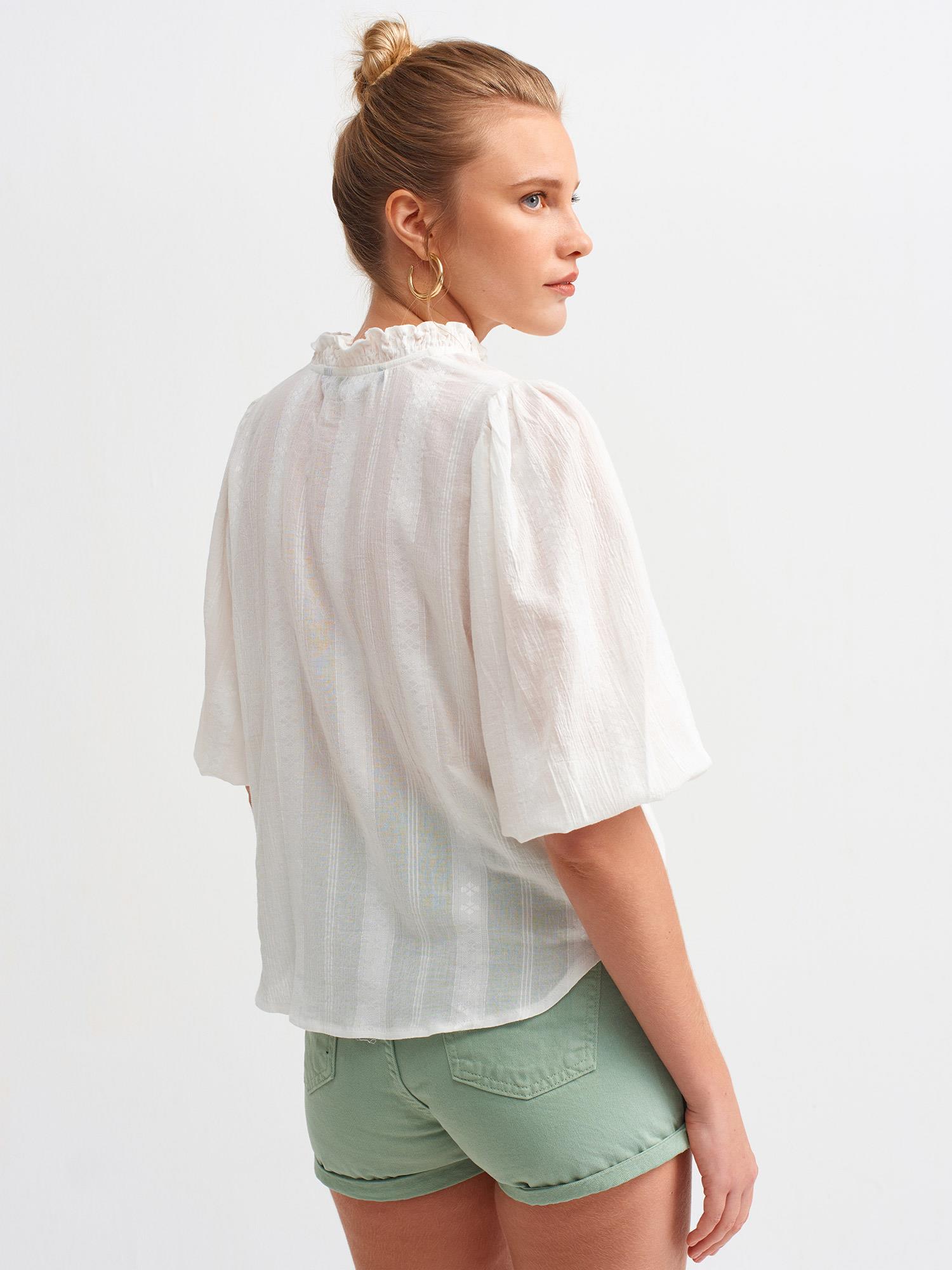 5807 Nervür Detay Balon Kol Gömlek