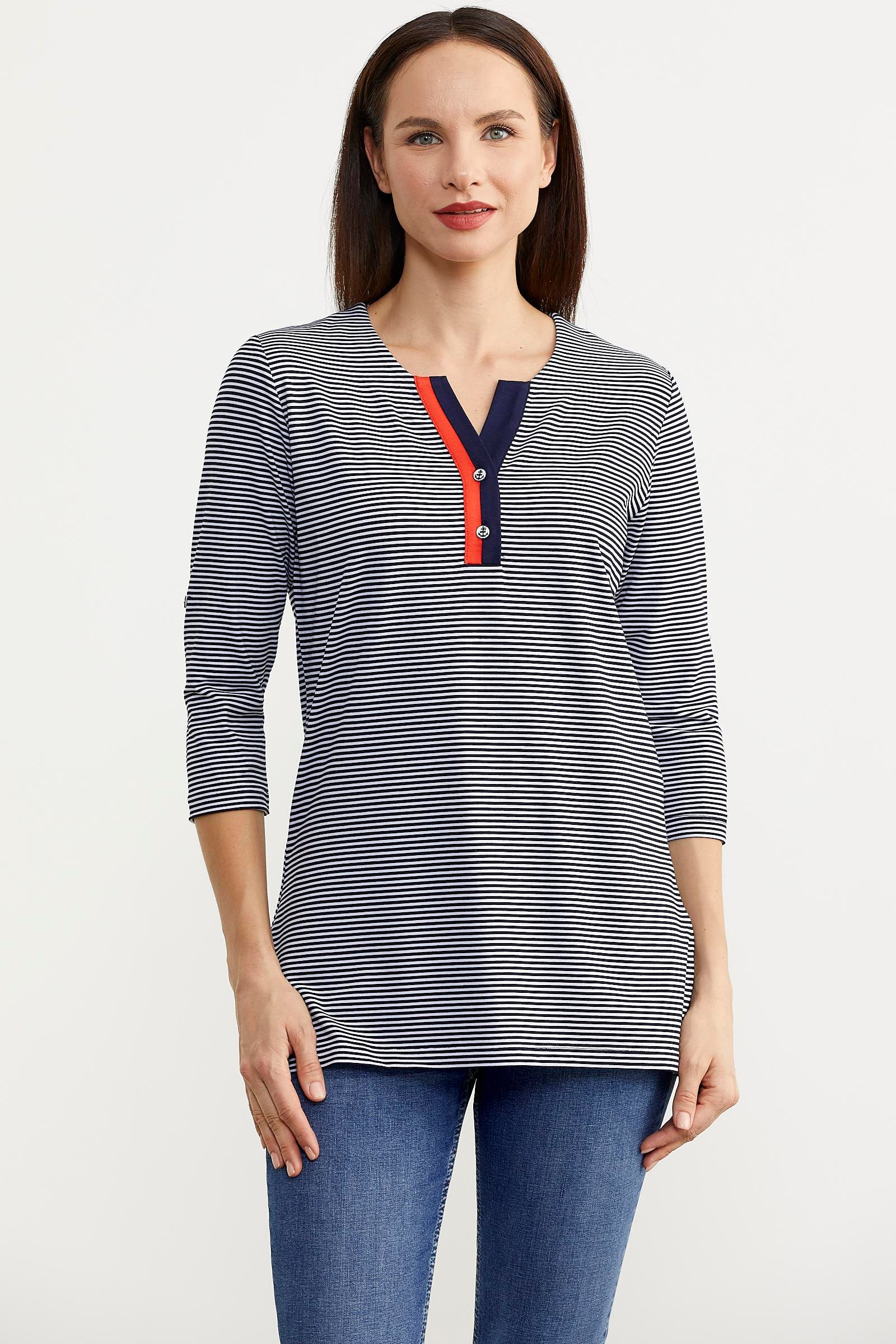 60003 Çizgili Yaka Düğmeli Truvakar Kol Tshirt