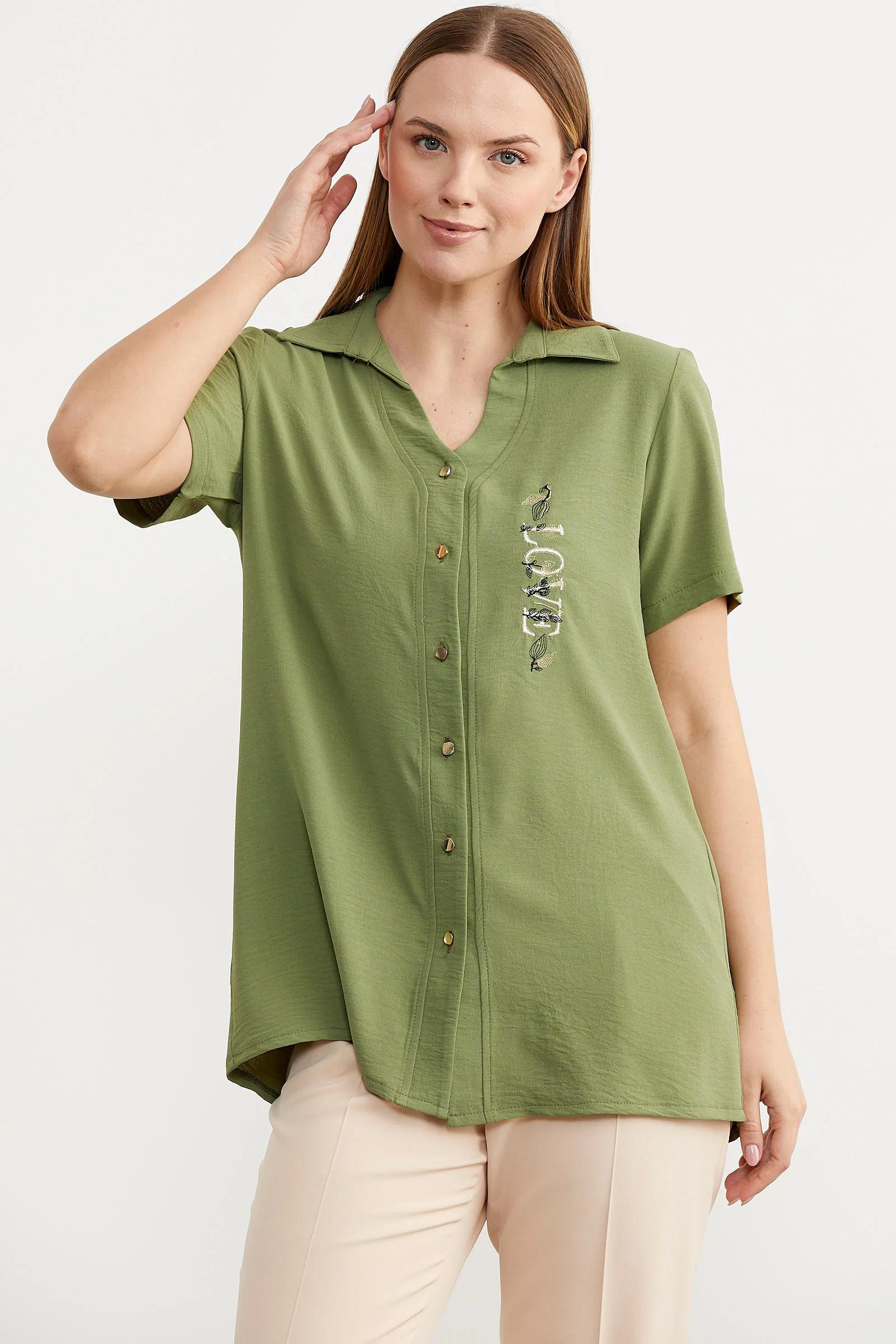 60028 Nakış Detaylı Truvakar Kol Krep Gömlek