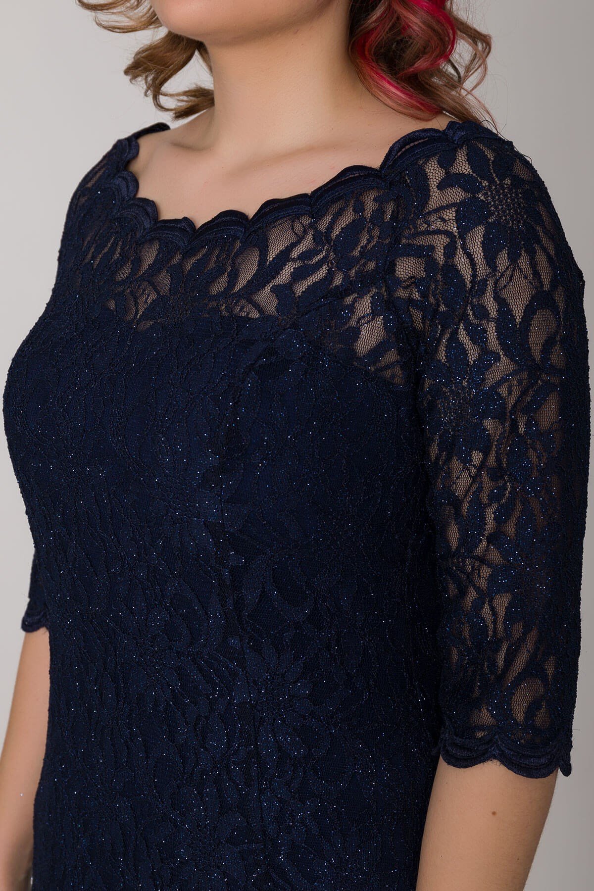 6032 BB Madonna Yaka Simli Dantel Truv.Kol Uzun Abiye