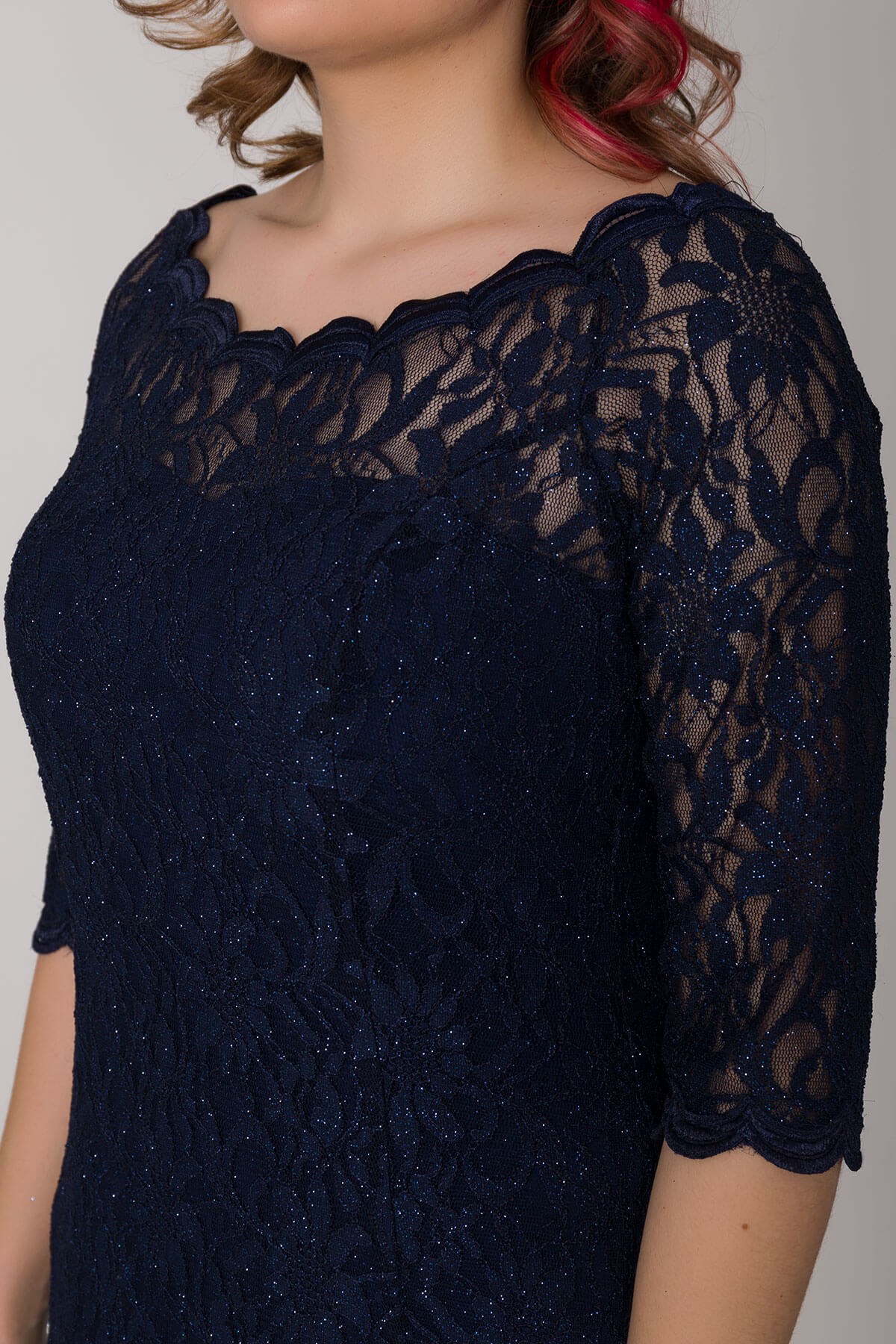 6032 BB Madonna Yaka Simli Dantel Truv.Kol Uzun Abiye