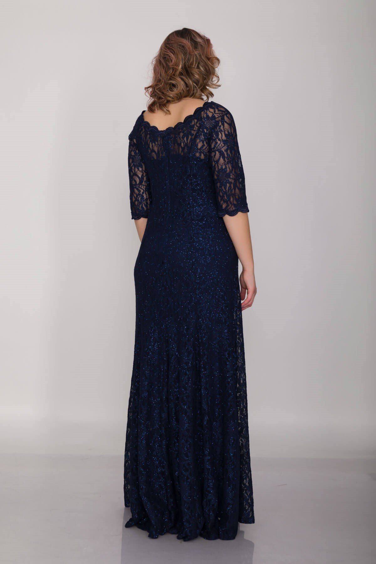 6032 BB Madonna Yaka Simli Dantel Truv.Kol Uzun Abiye