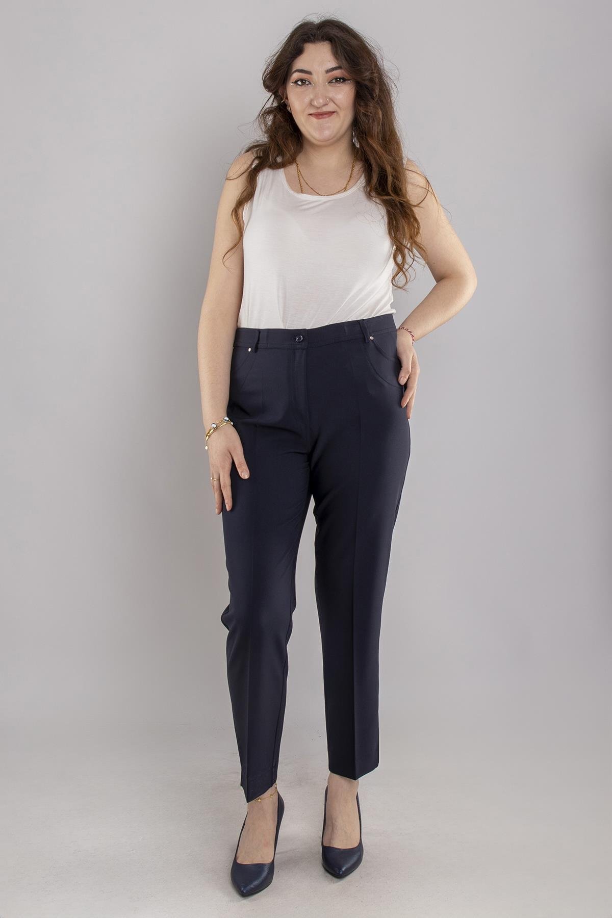 6045 Büyük Beden Cepsiz Kumaş Pantolon