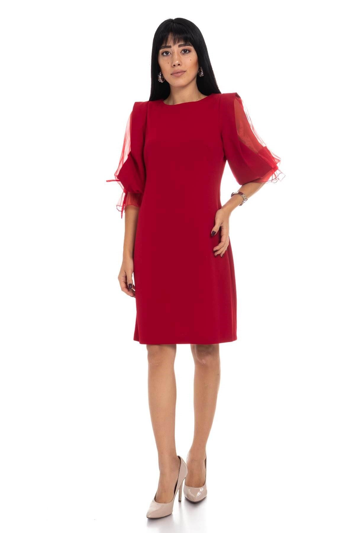 60627 Kolları Organze Tül Krep Elbise