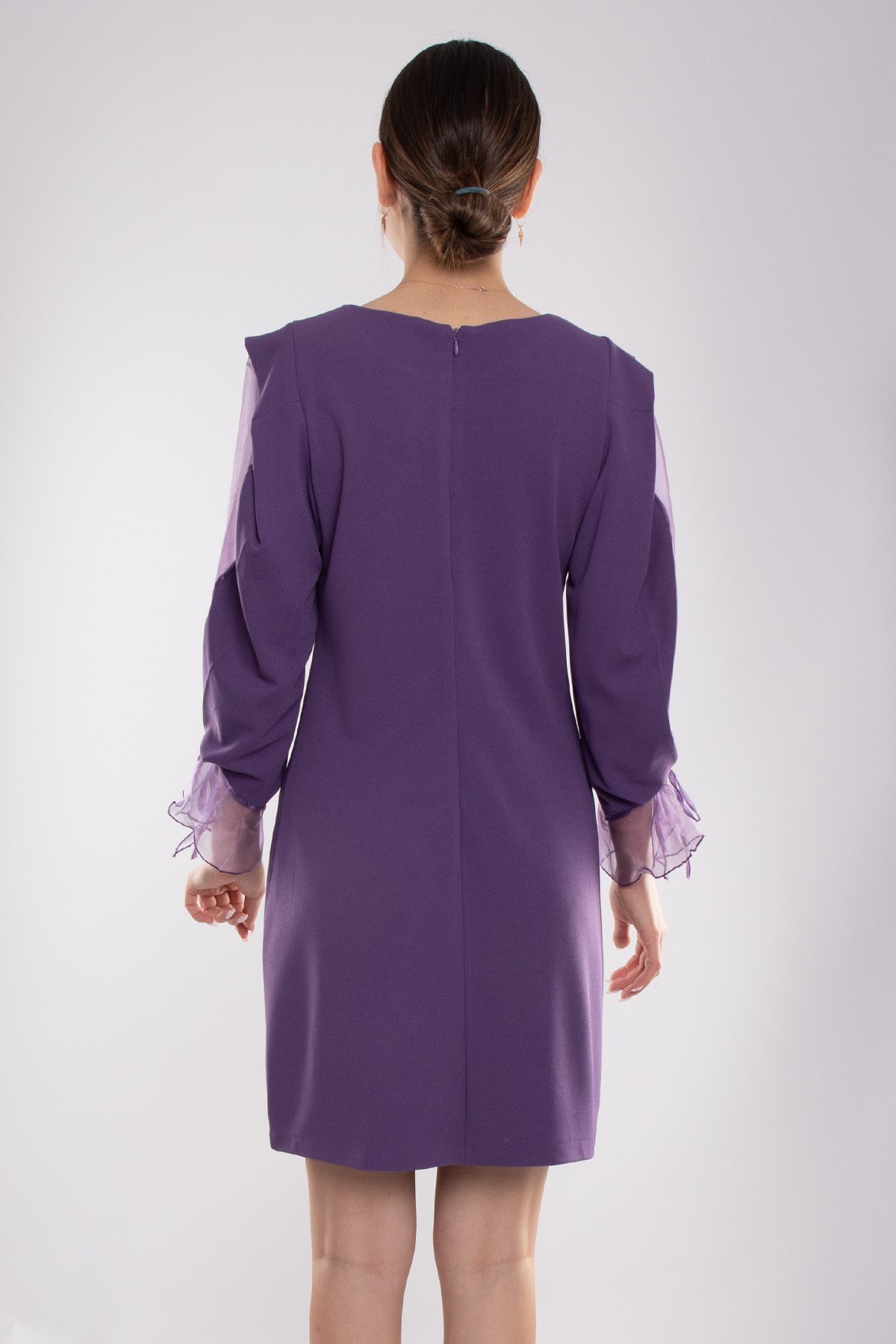 60627 Kolları Organze Tül Krep Elbise