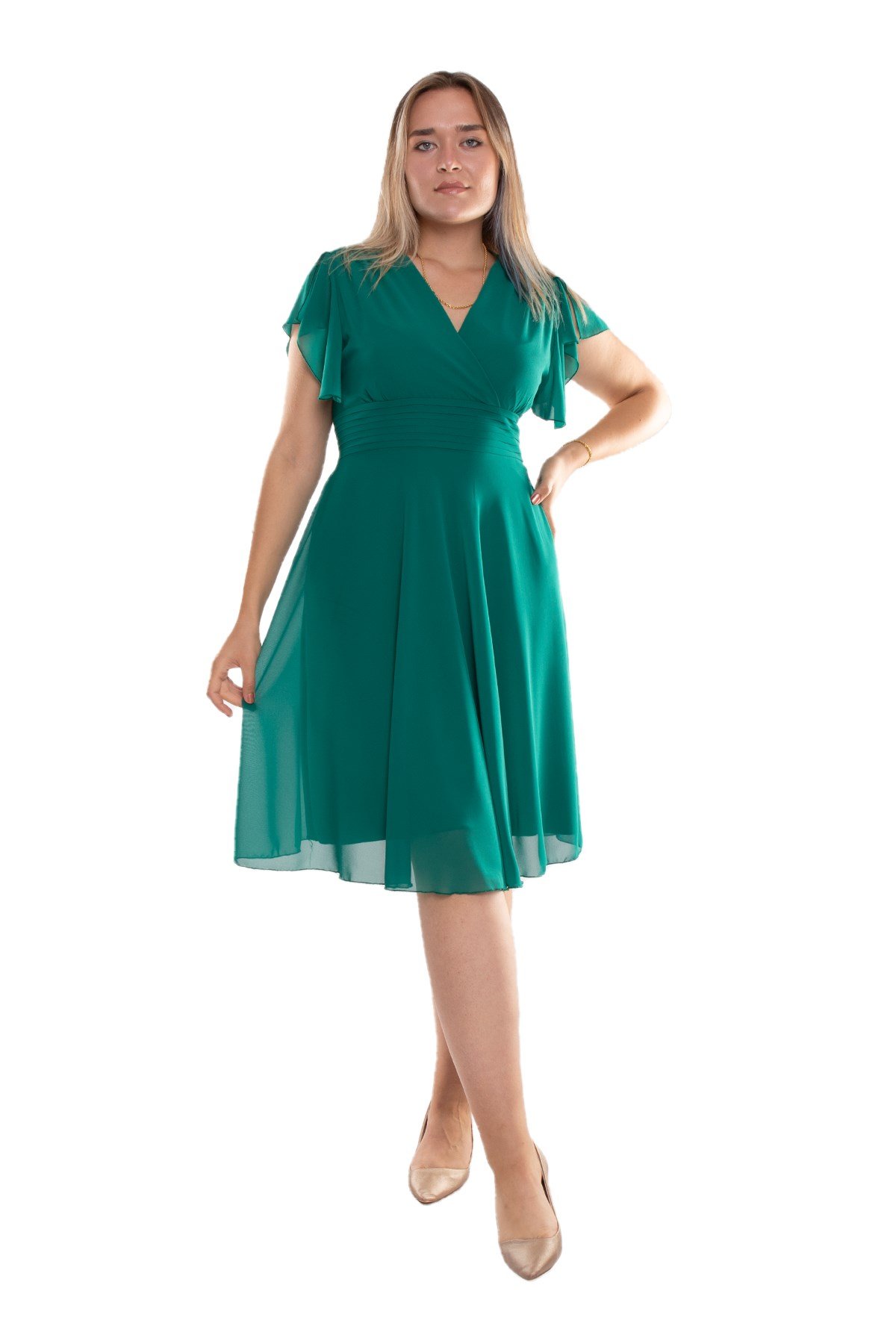 6065.5 Tam Seri Kruvaze Yaka Kısa Şifon Elbise