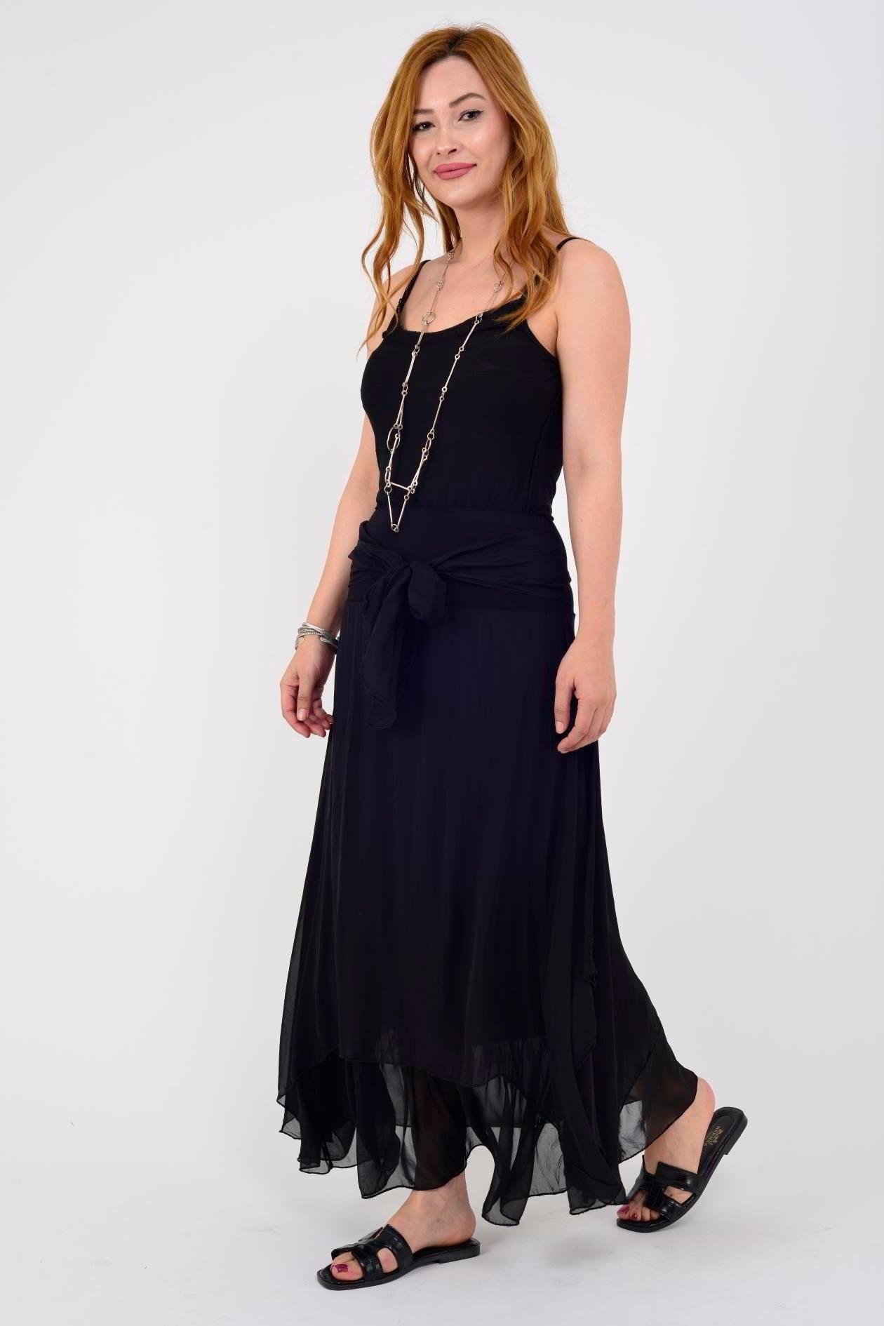 6087 Düz Desen Fiyonk Detaylı İpek Elbise