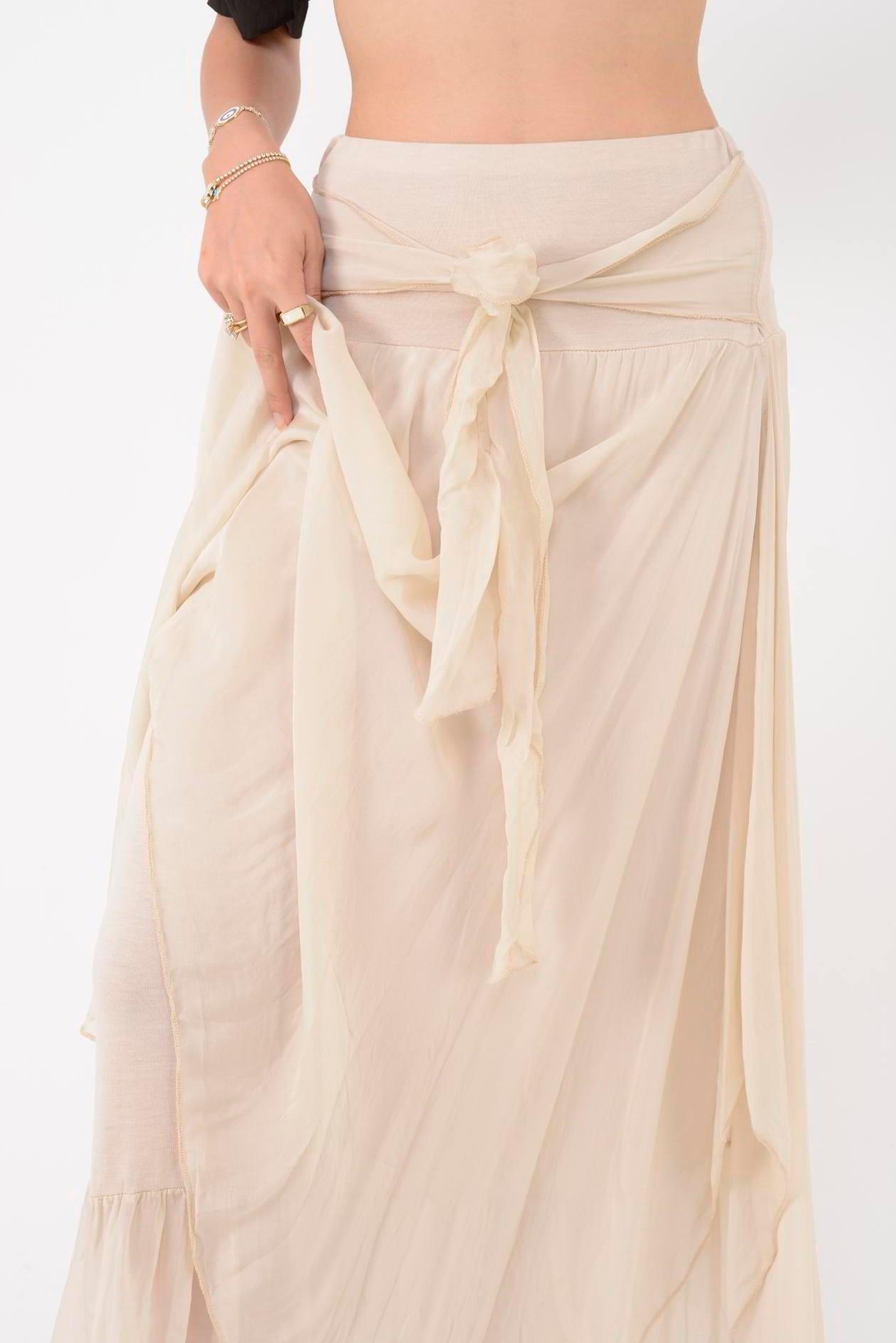 6087 Düz Desen Fiyonk Detaylı İpek Elbise