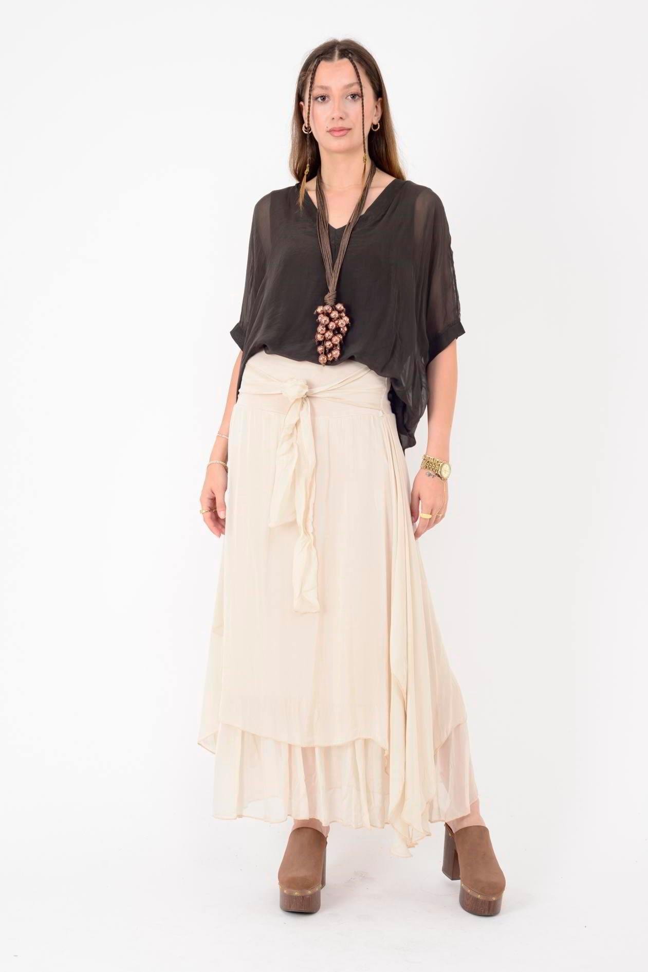 6087 Düz Desen Fiyonk Detaylı İpek Elbise