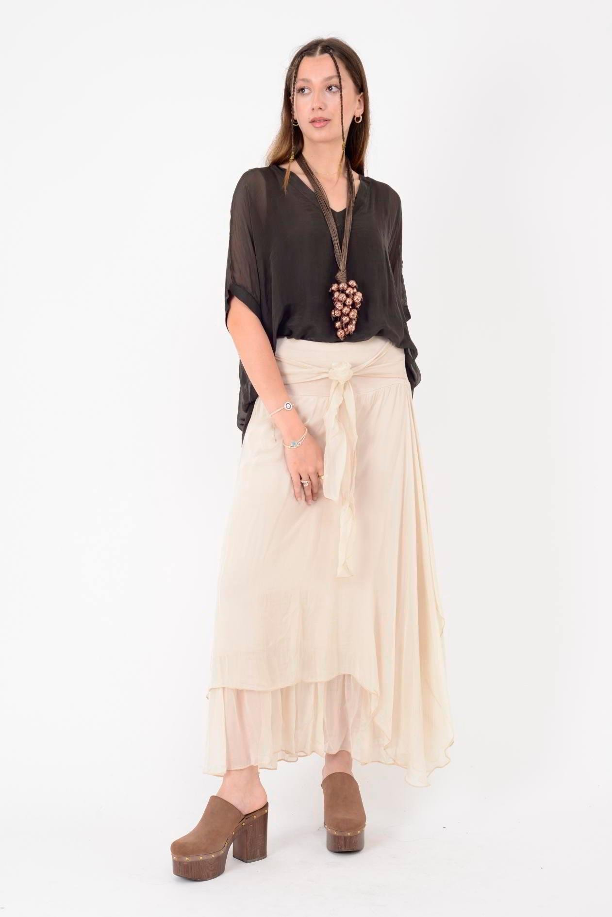 6087 Düz Desen Fiyonk Detaylı İpek Elbise