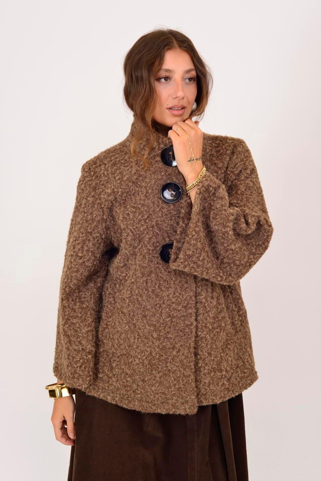 60940 Asimetrik Düğmeli Keçe Kaban