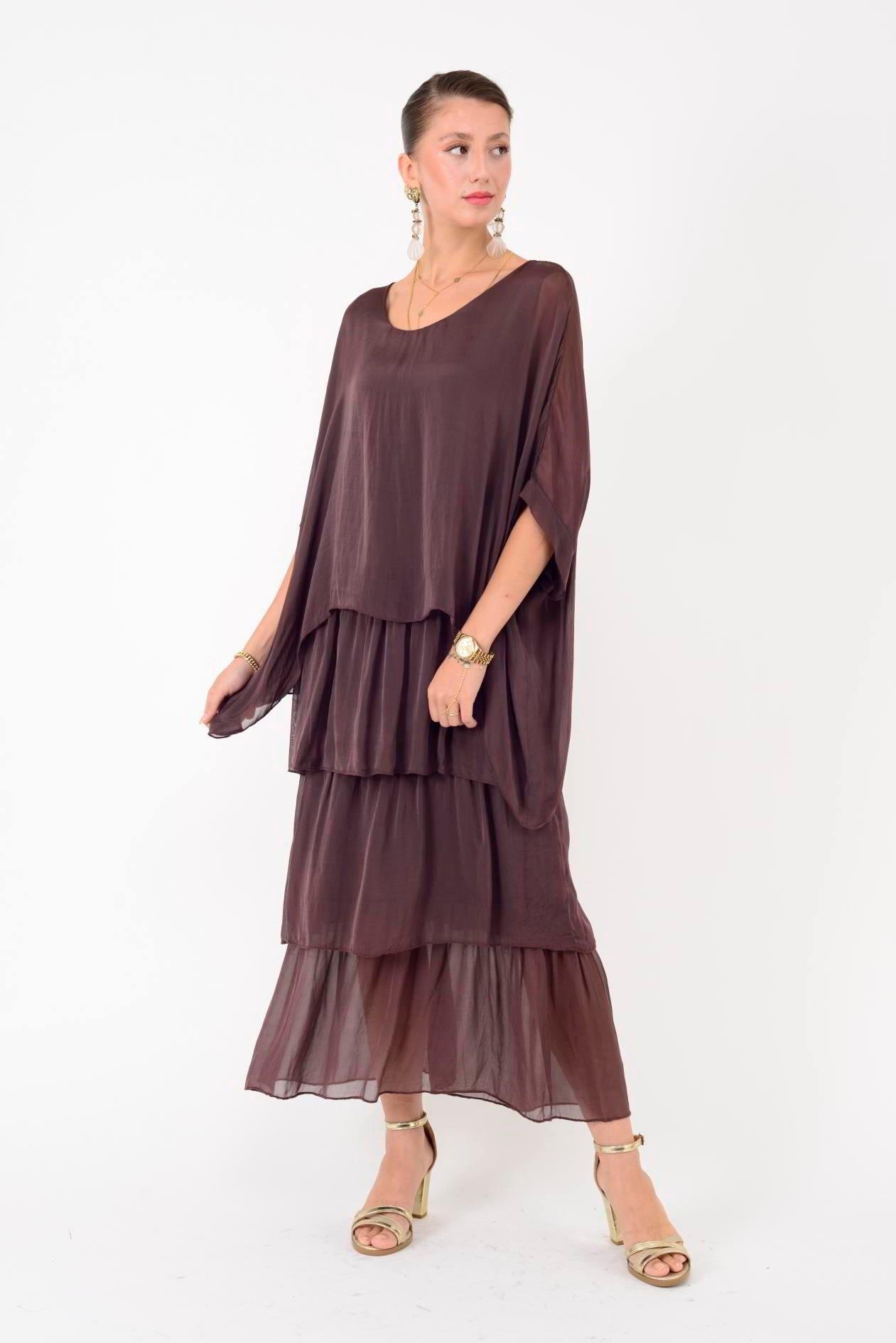 6105 Bluz Detay Kat Kat Uzun İpek Elbise