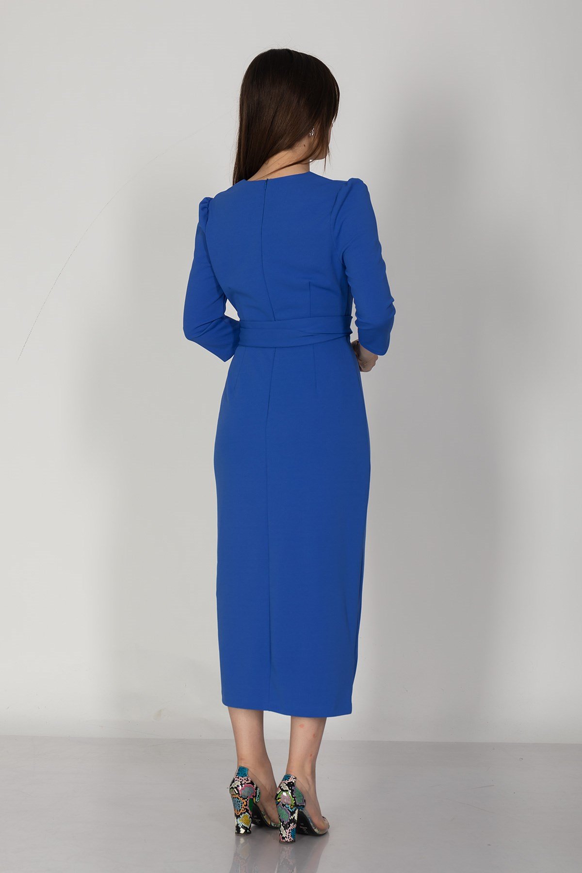 61246 KRUV.YAKA BAĞLAMALI KREP ELBİSE