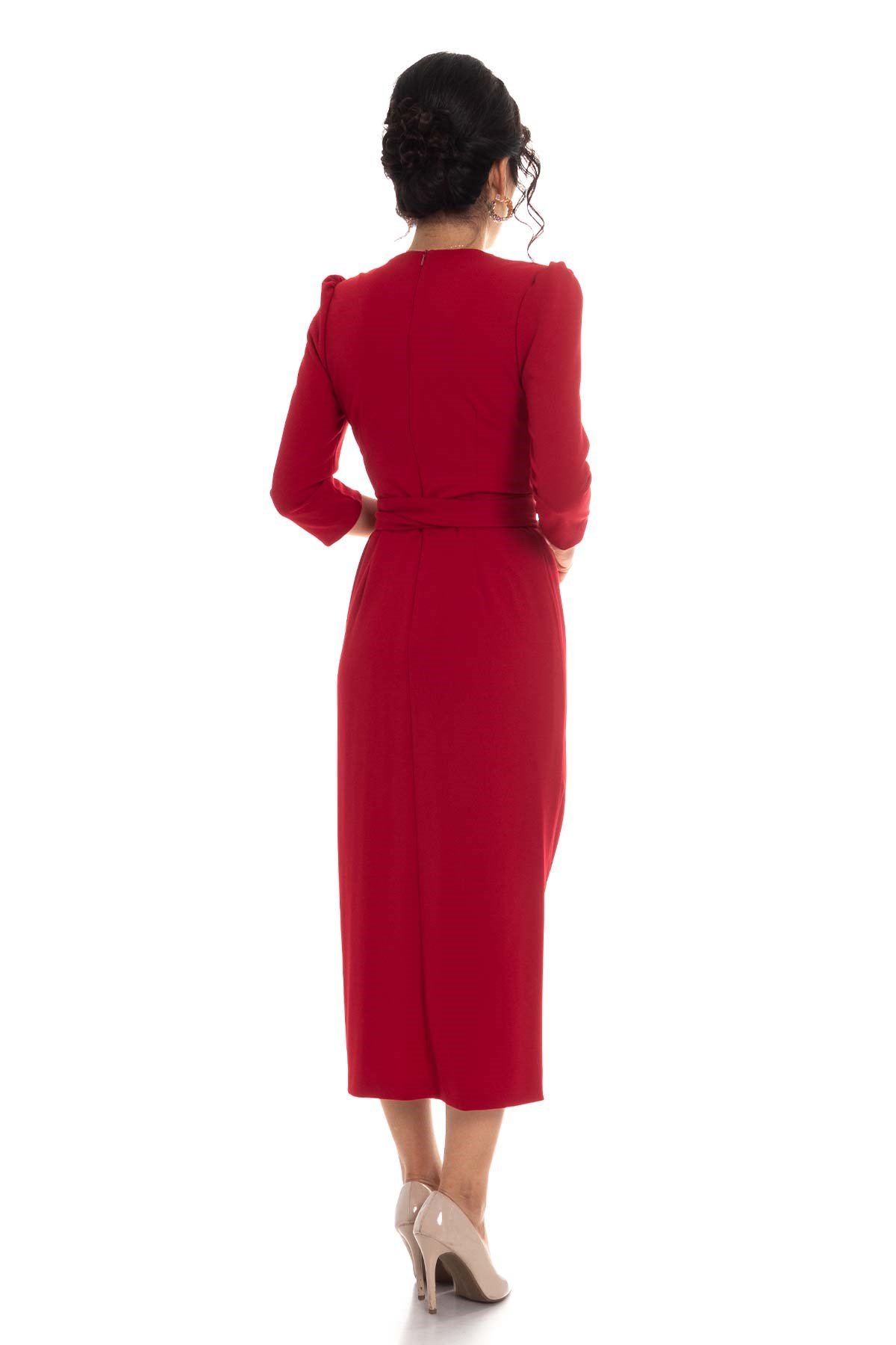 61246 KRUV.YAKA BAĞLAMALI KREP ELBİSE