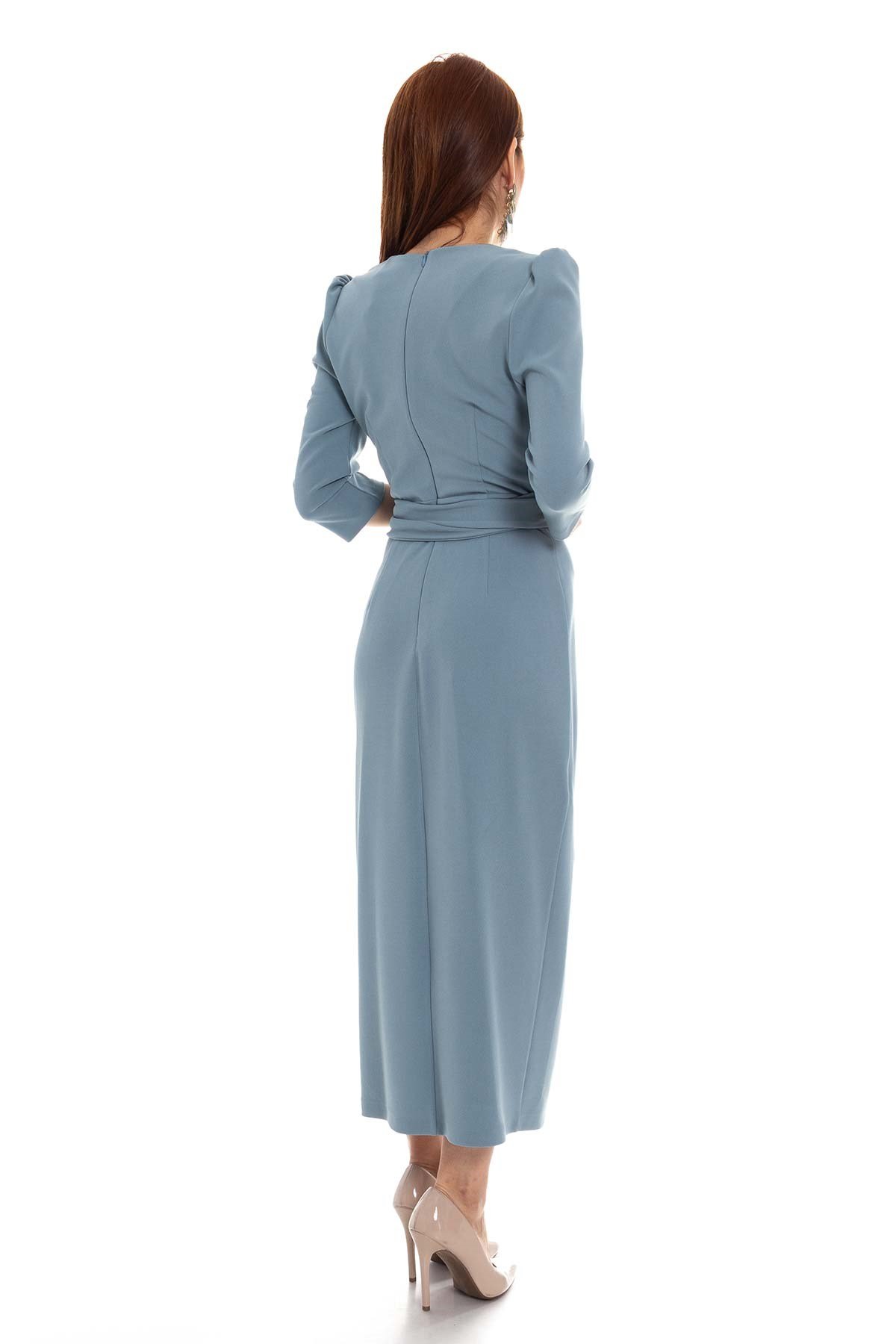 61246 KRUV.YAKA BAĞLAMALI KREP ELBİSE