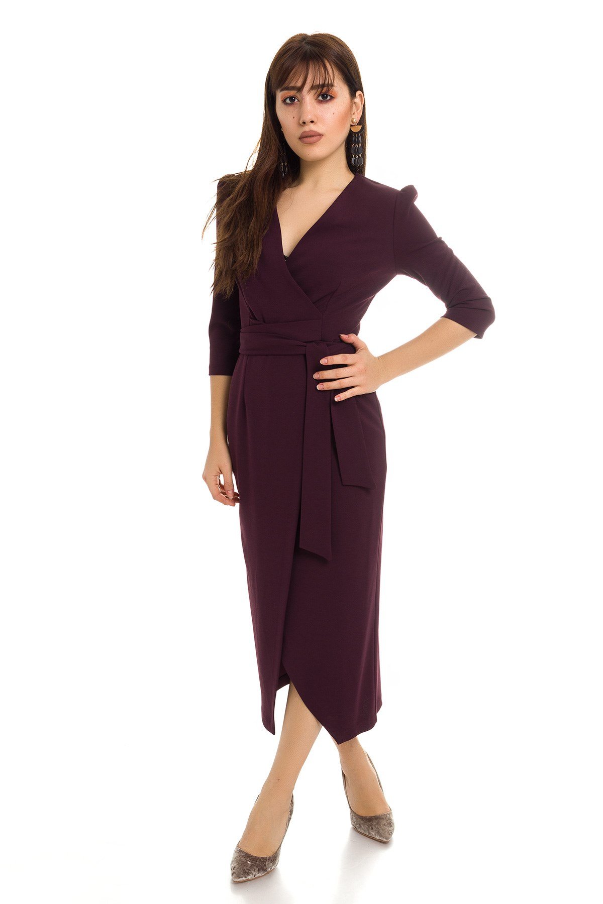 61246 KRUV.YAKA BAĞLAMALI KREP ELBİSE