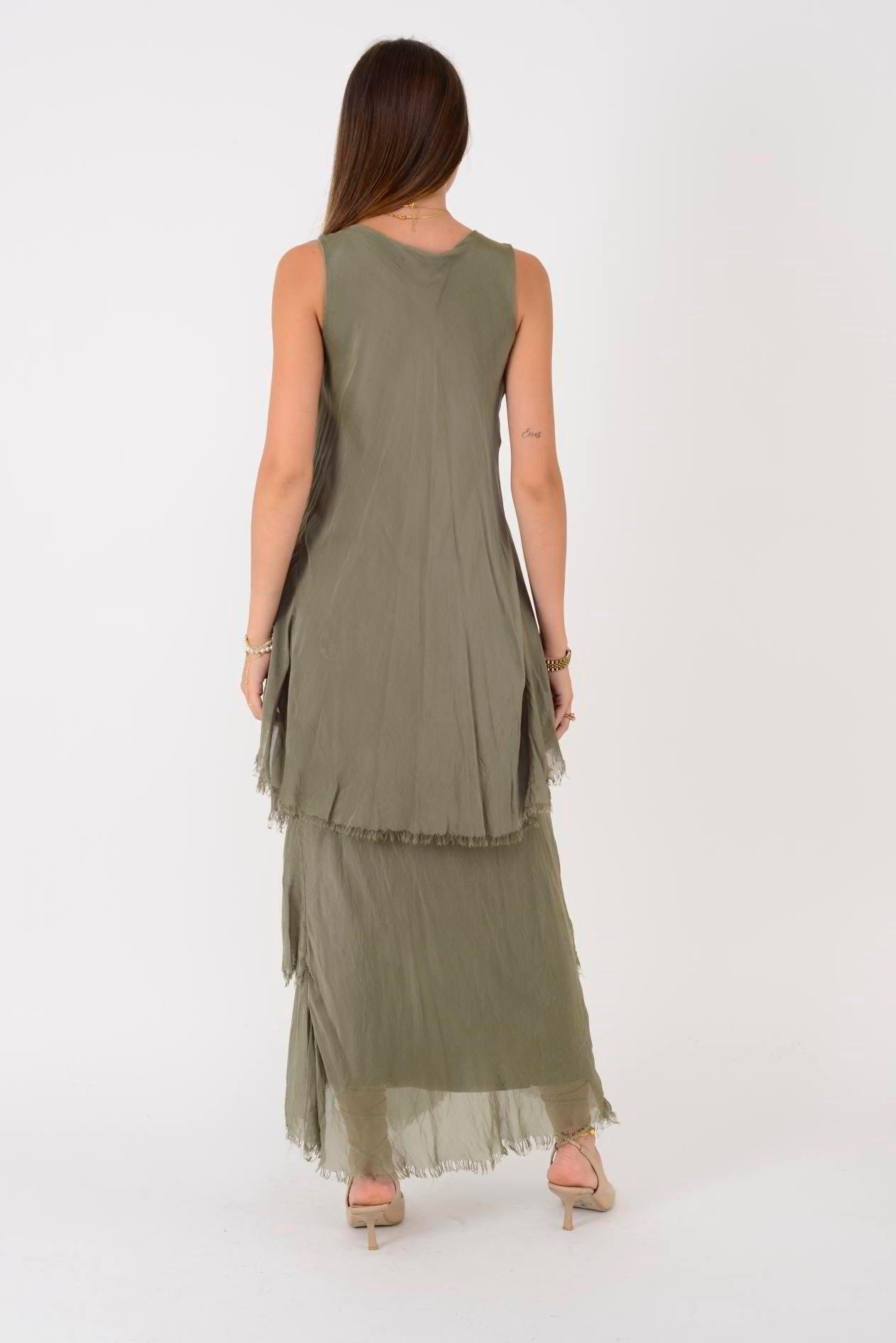 61460 Çapraz Kesim Vyaka Katkat İpek Elbise